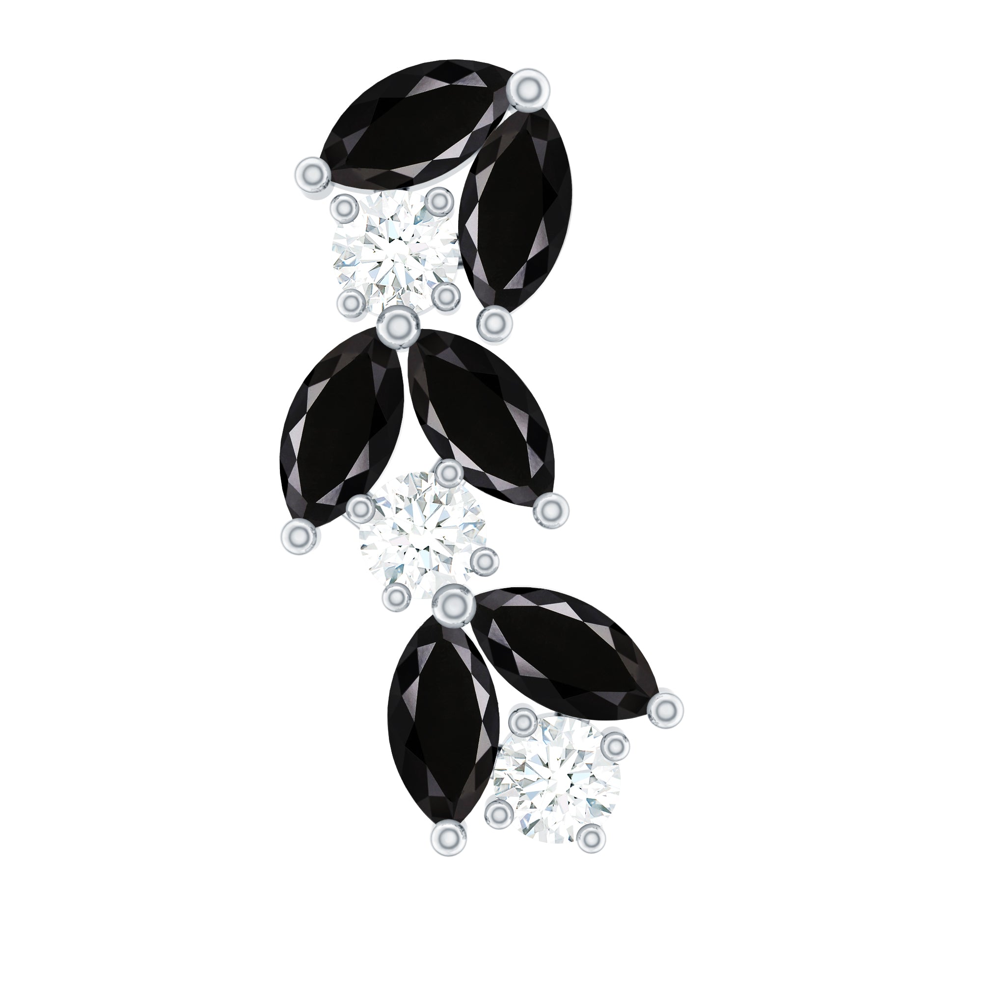 Marquise Black Onyx and Diamond Leaf Ear Crawler Earring AAA - Rosec Jewels