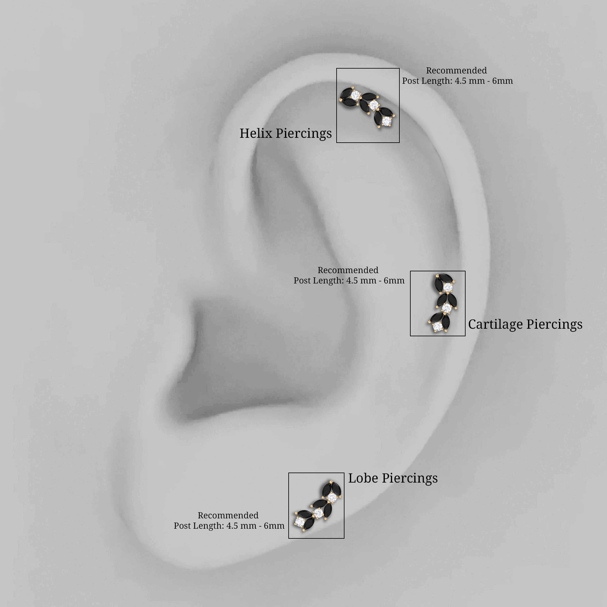 Marquise Black Onyx and Diamond Leaf Ear Crawler Earring AAA - Rosec Jewels