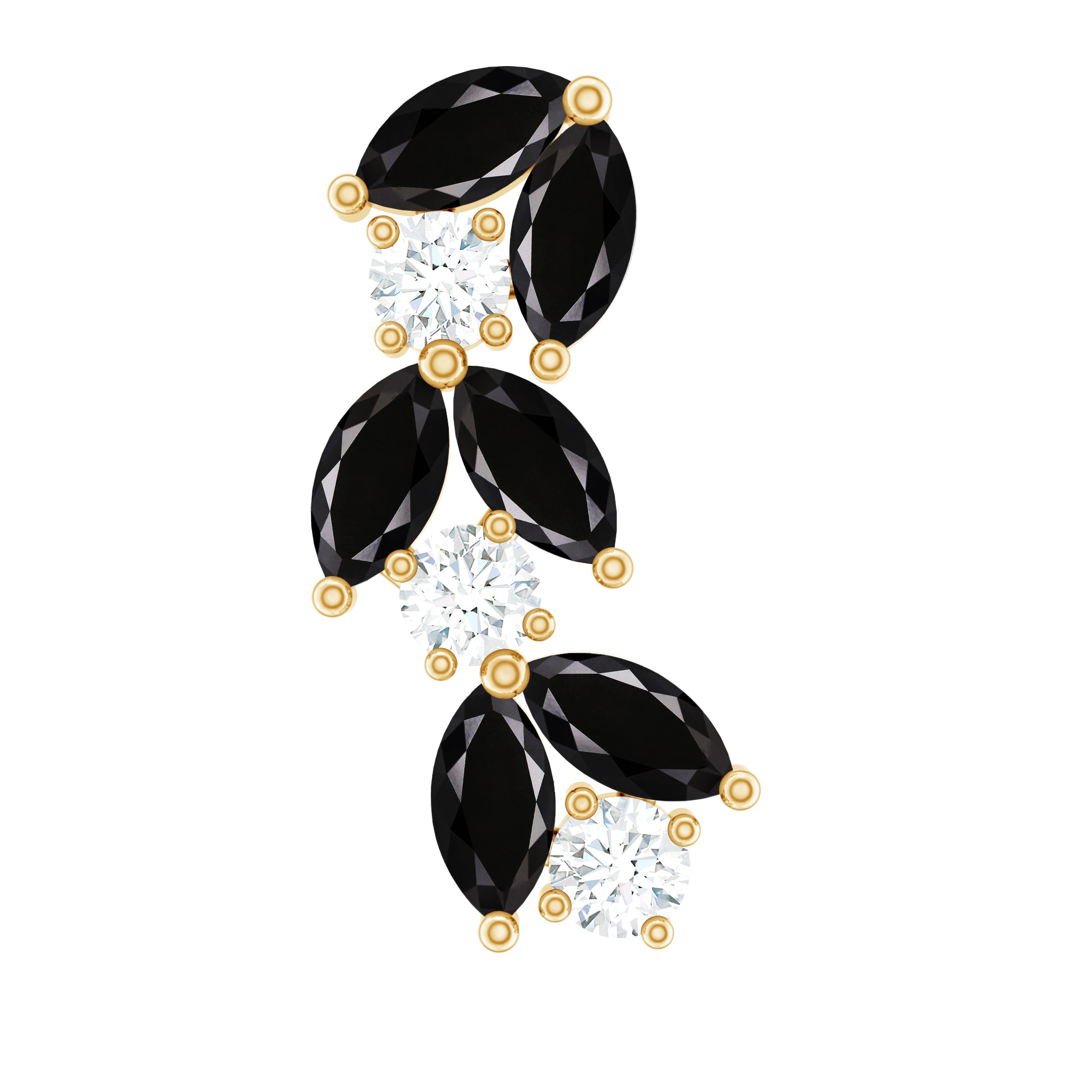 Marquise Black Onyx and Diamond Leaf Ear Crawler Earring AAA - Rosec Jewels