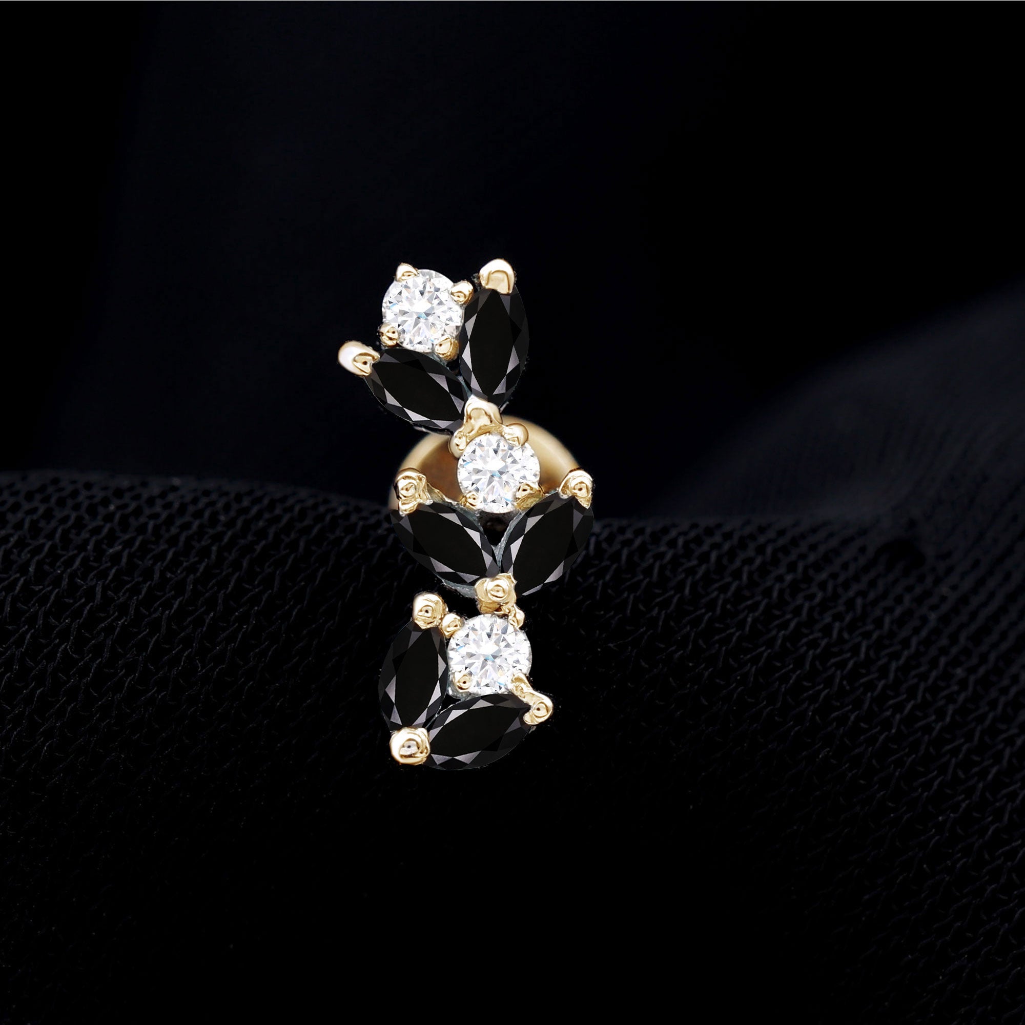 Marquise Black Onyx and Diamond Leaf Ear Crawler Earring AAA - Rosec Jewels