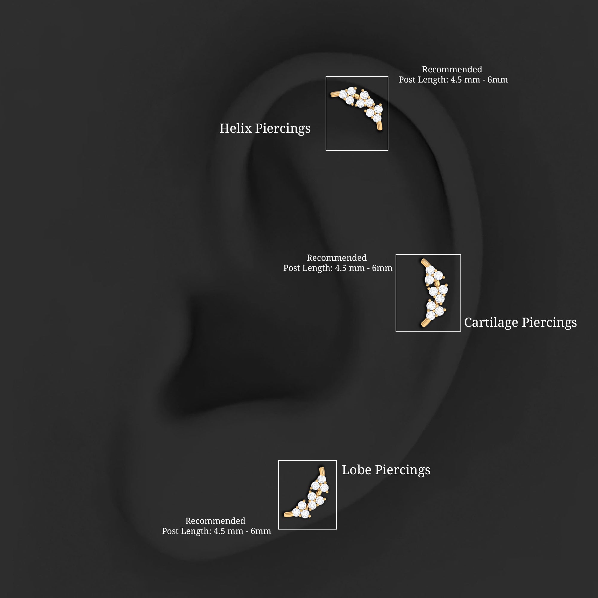 Natural Round Diamond Cluster Curved Helix Earring Natural - ( HI-SI ) - Rosec Jewels
