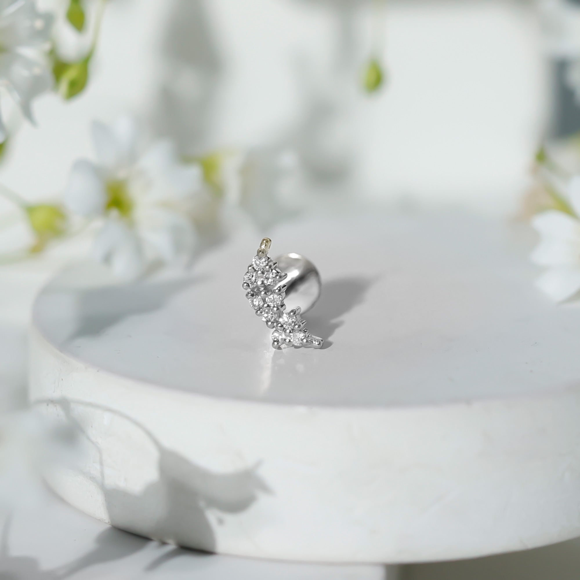 Natural Round Diamond Cluster Curved Helix Earring Natural - ( HI-SI ) - Rosec Jewels