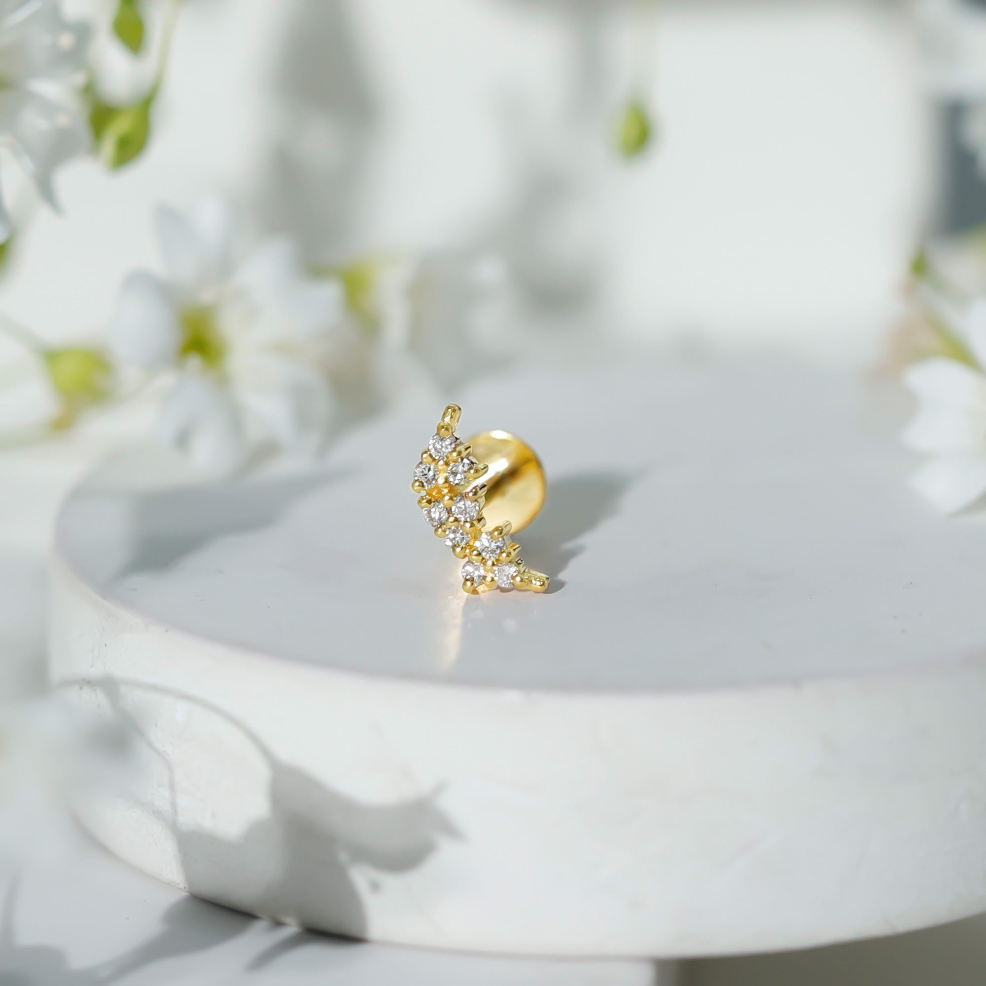 Natural Round Diamond Cluster Curved Helix Earring Natural - ( HI-SI ) - Rosec Jewels