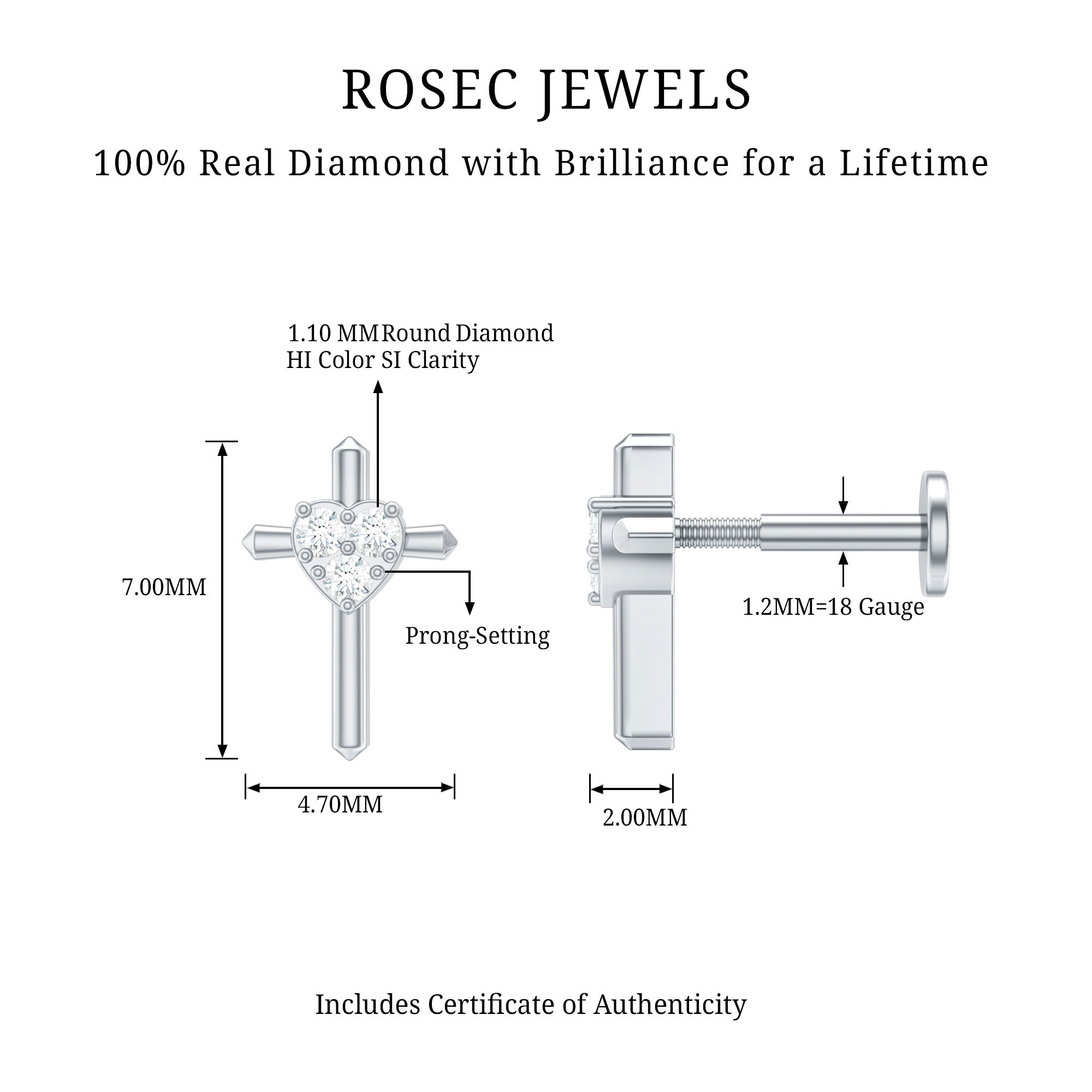 Round Natural Diamond Cross Helix Earring Natural - ( HI-SI ) - Rosec Jewels