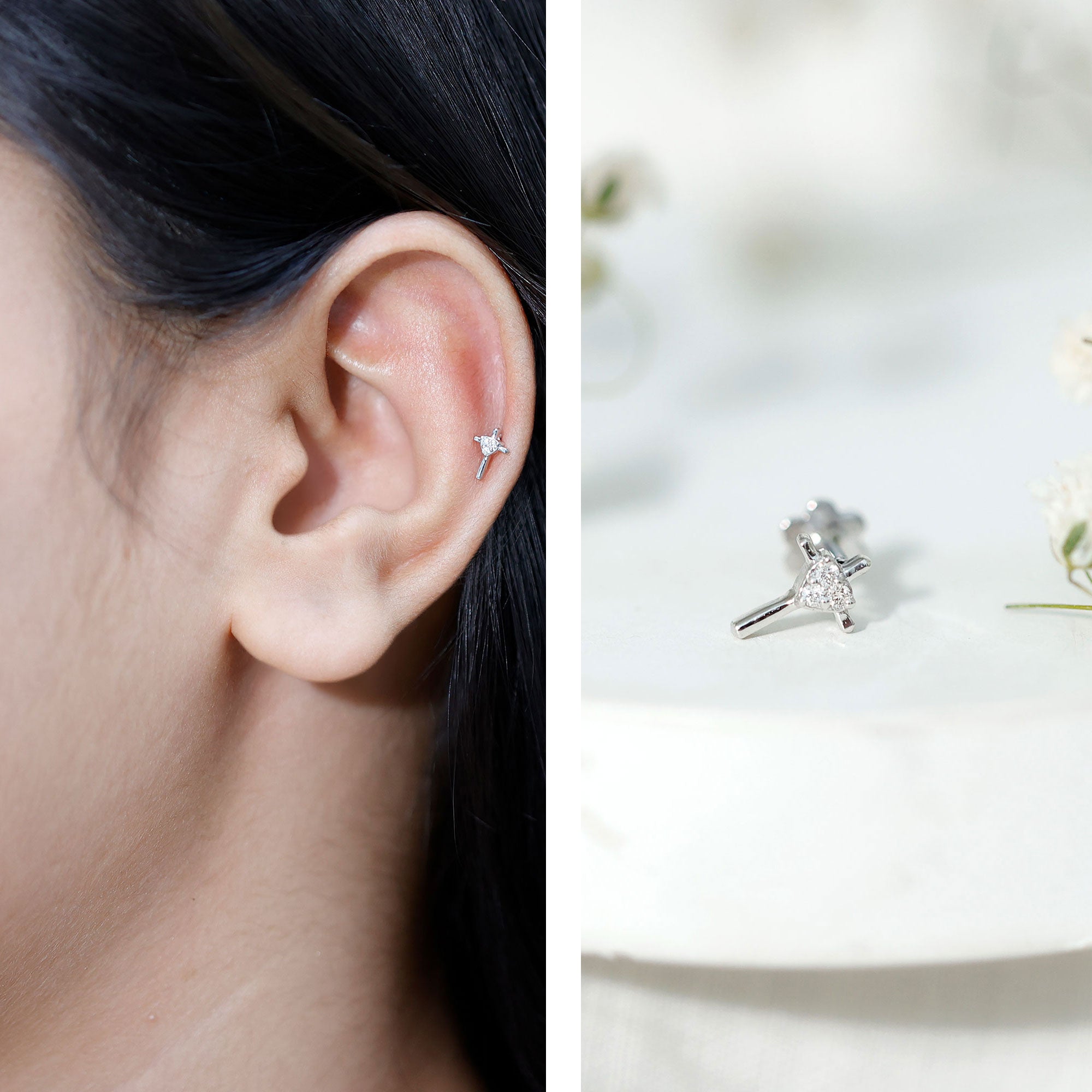 Round Natural Diamond Cross Helix Earring Natural - ( HI-SI ) - Rosec Jewels
