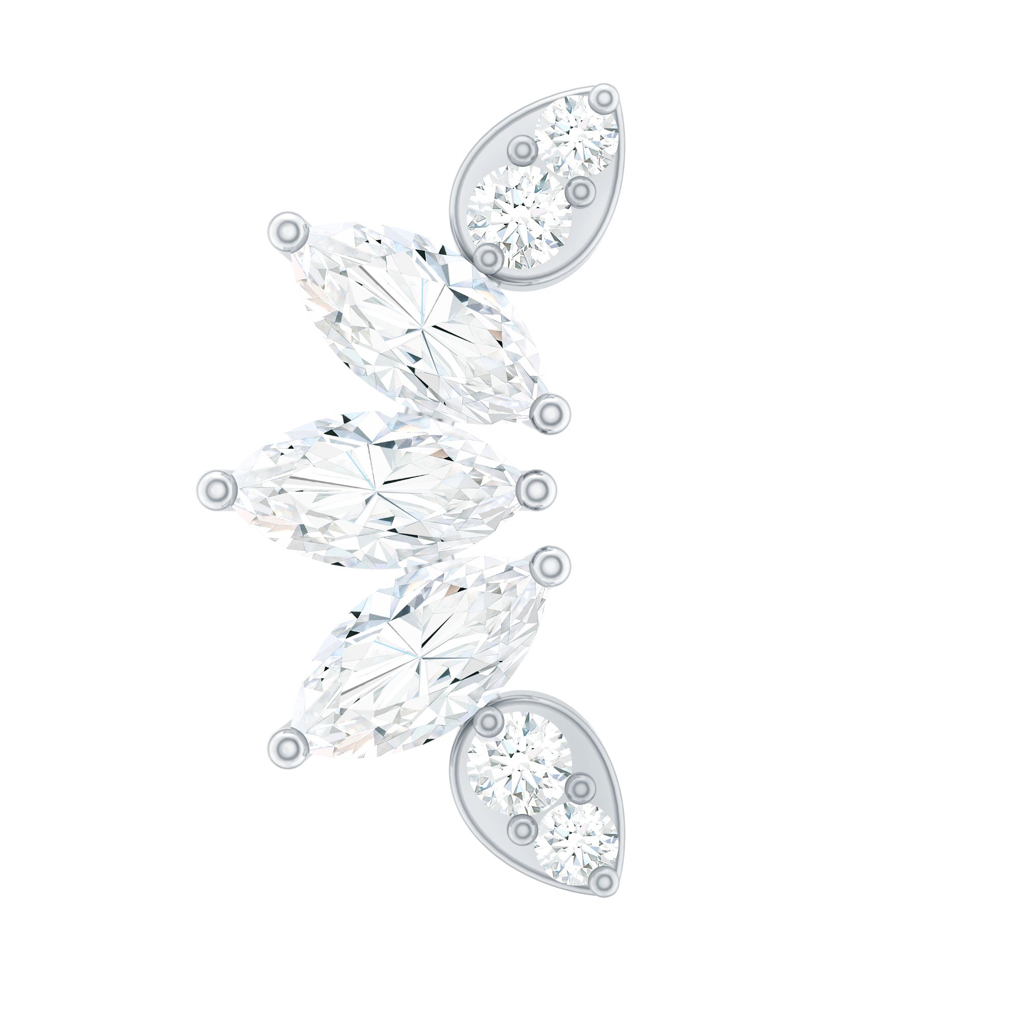 Marquise and Round Cut Moissanite Curved Leaf Helix Earring