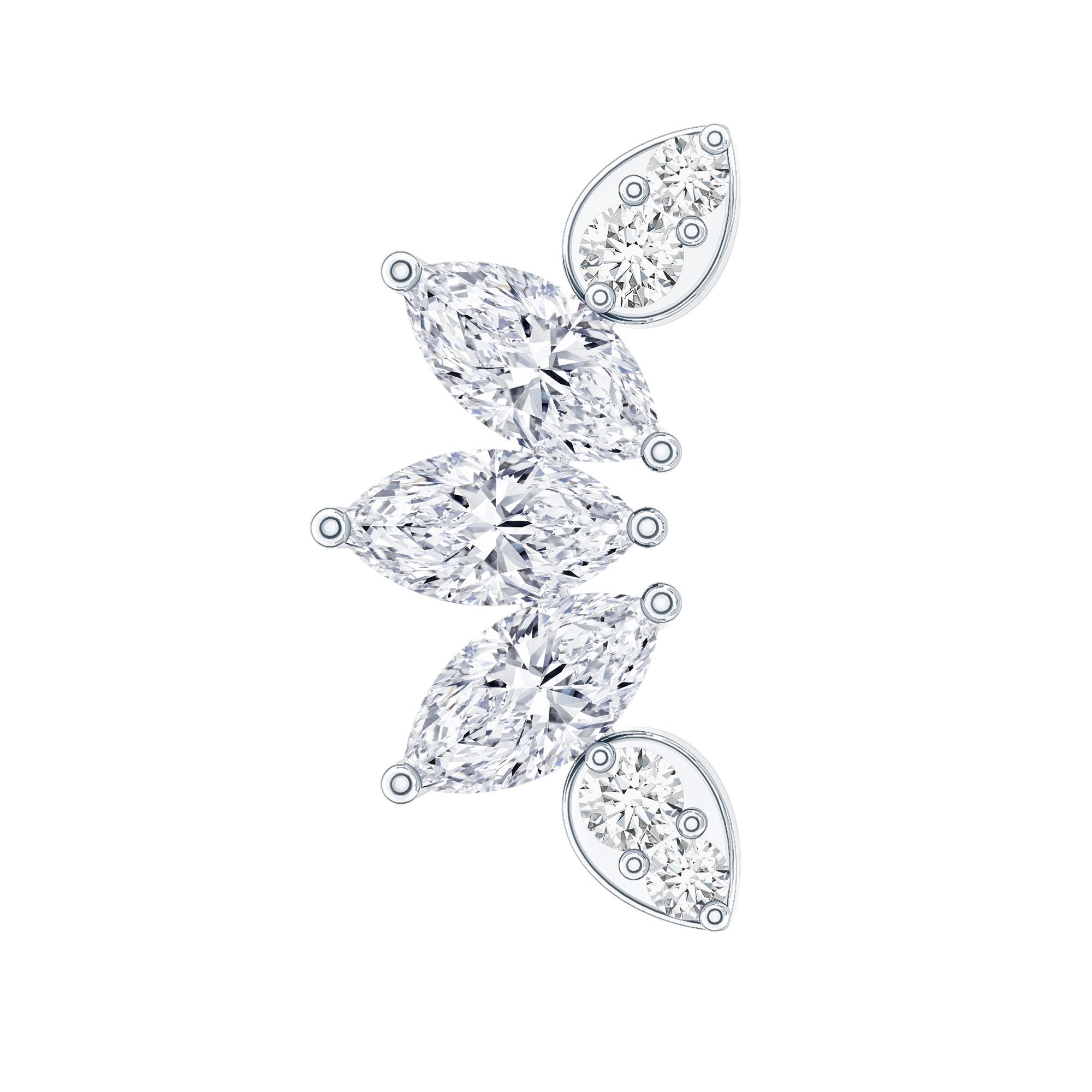 Marquise and Round Cut Moissanite Curved Leaf Helix Earring D-VS1 - Rosec Jewels