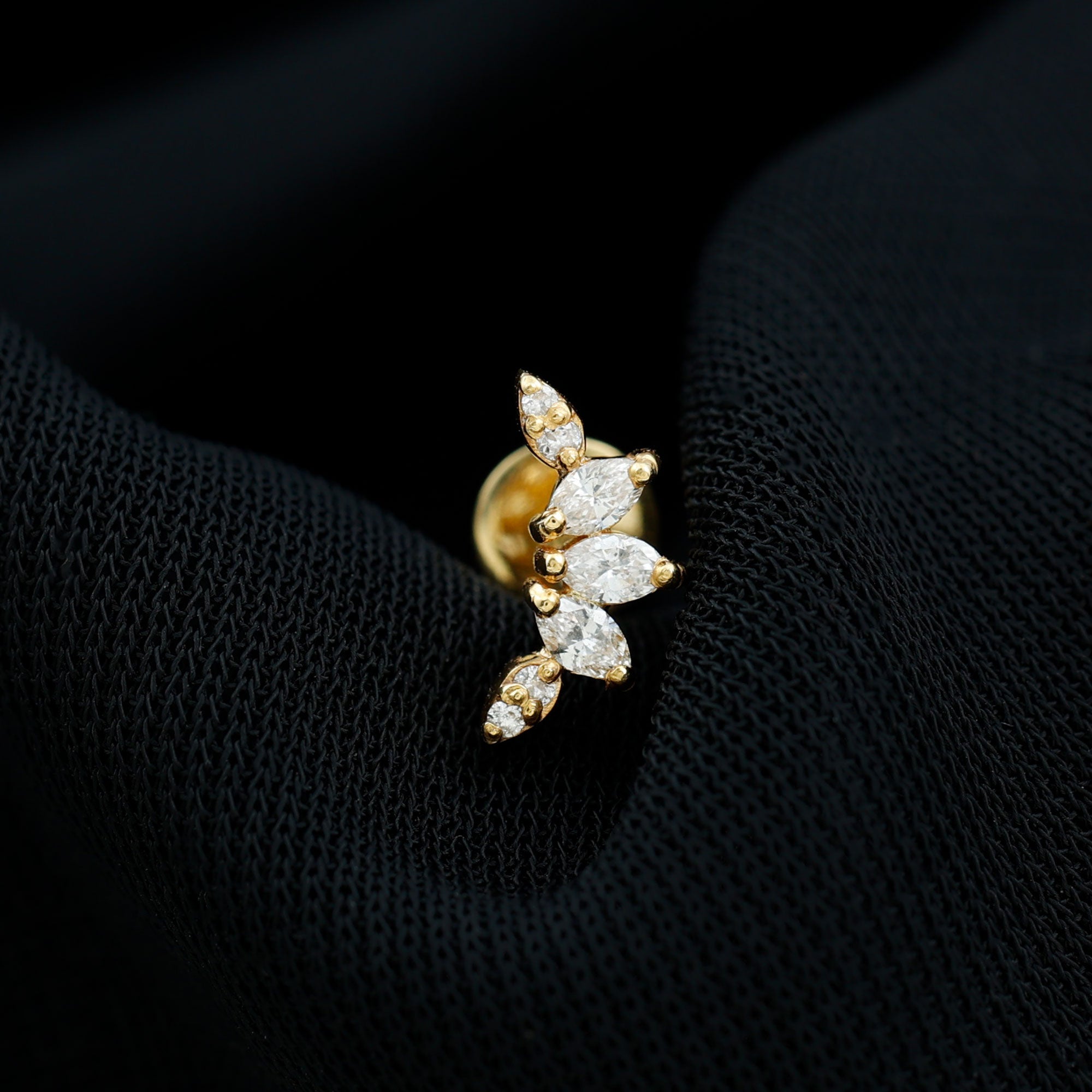Marquise and Round Cut Moissanite Curved Leaf Helix Earring D-VS1 - Rosec Jewels