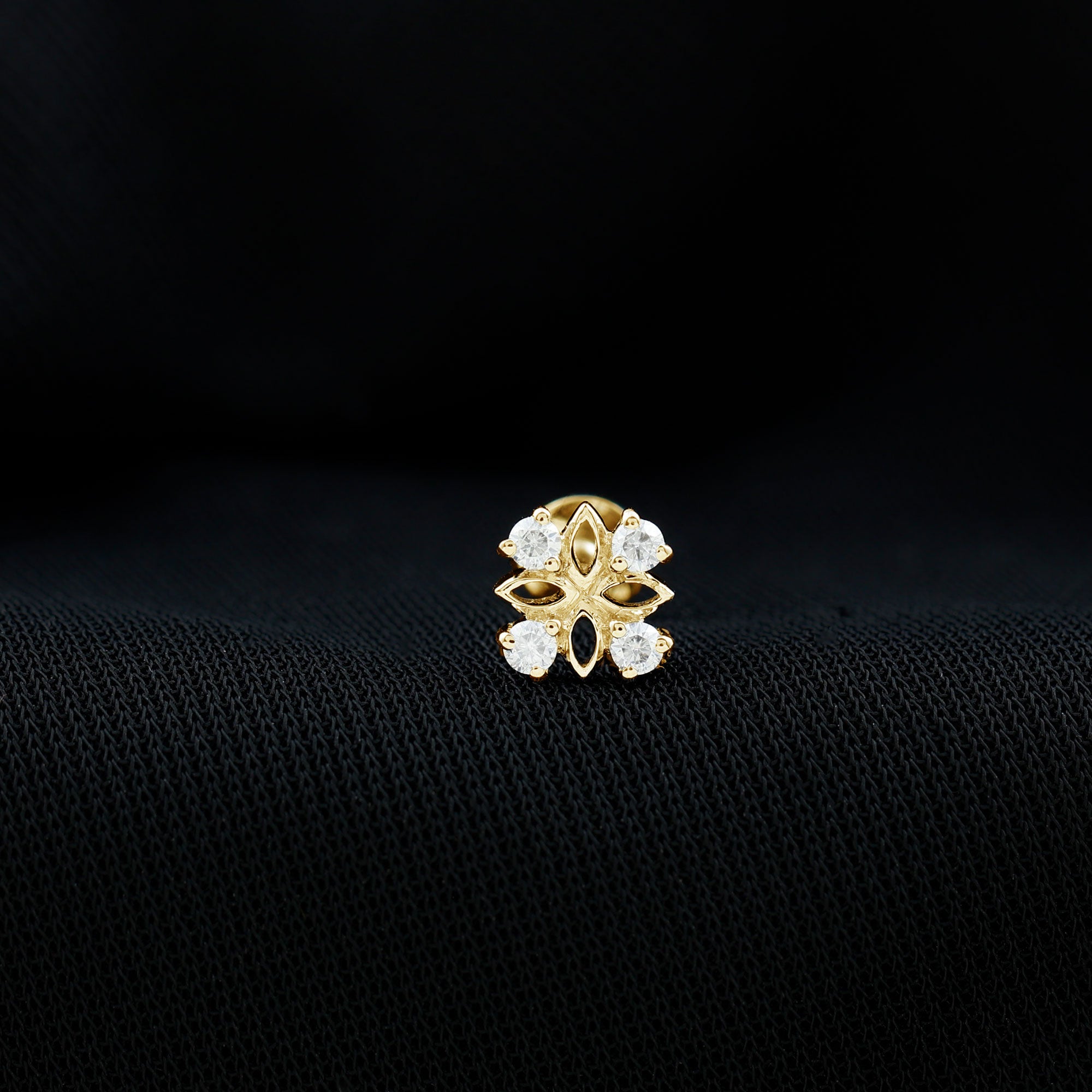Round Moissanite Flower Earring for Cartilage Piercing D-VS1 - Rosec Jewels