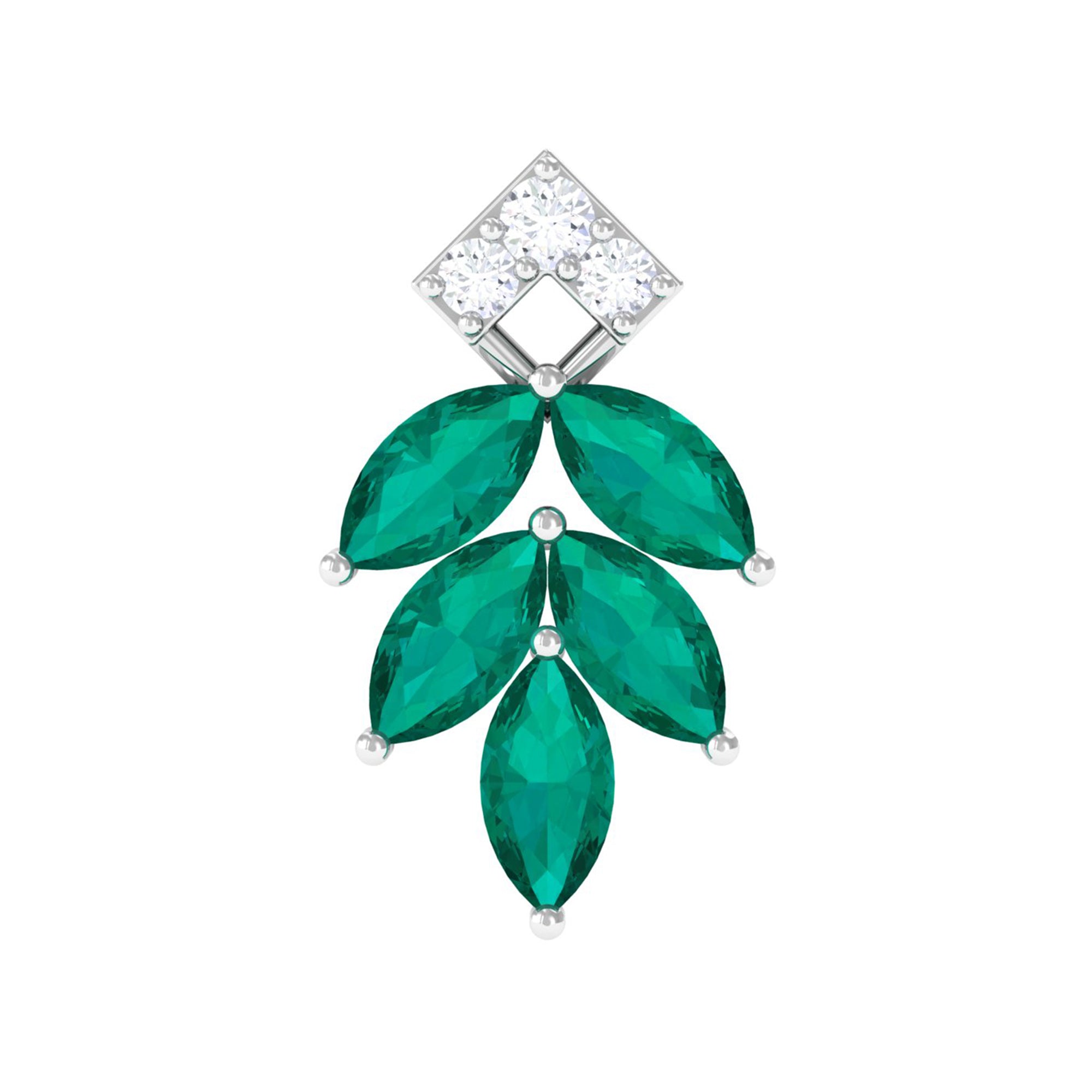 Real Emerald and Diamond Leaf Cartilage Earring AAA - Rosec Jewels