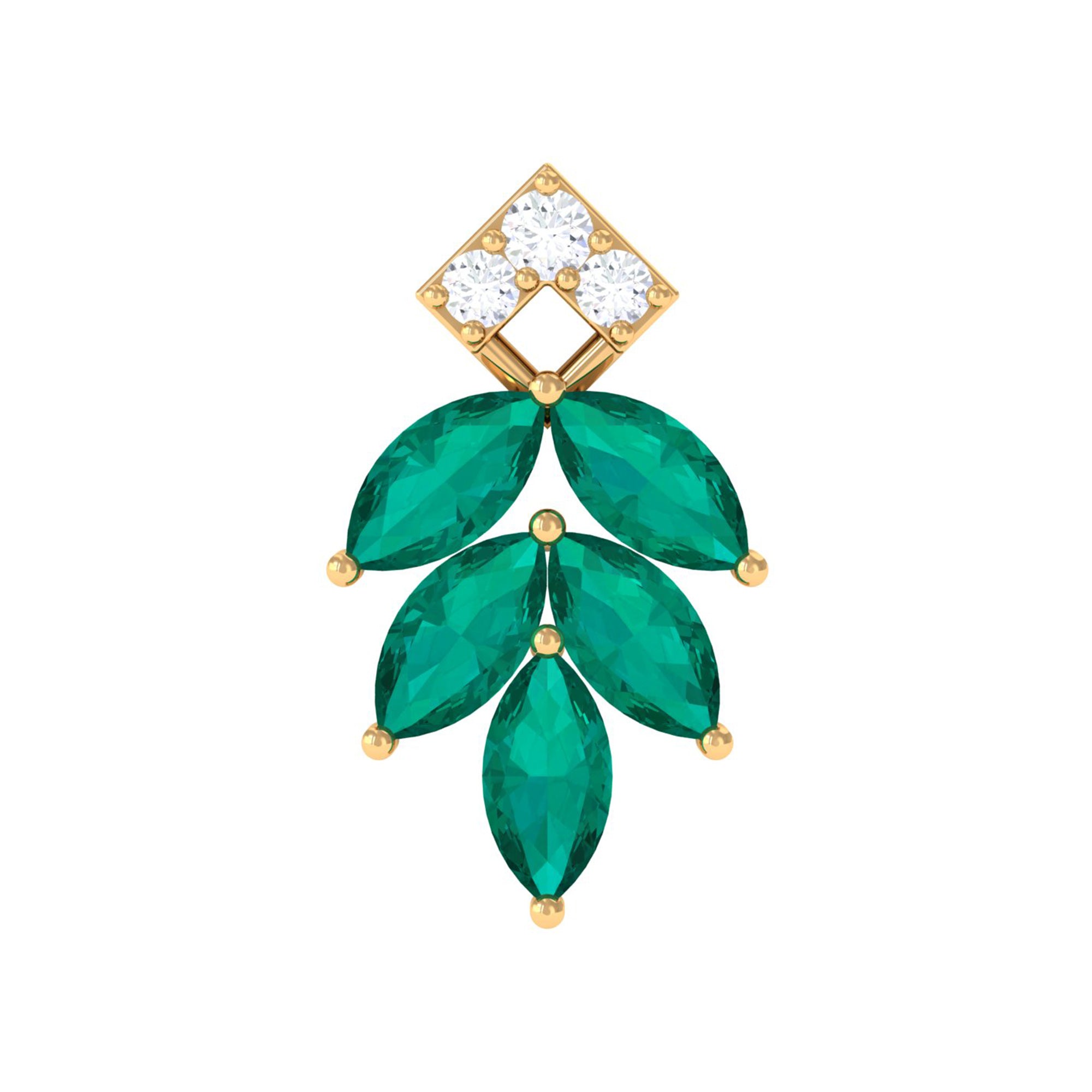 Real Emerald and Diamond Leaf Cartilage Earring AAA - Rosec Jewels