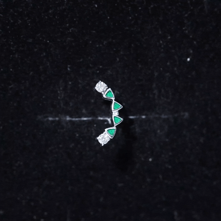 Round Cut Diamond Crawler Helix Earring with Green Enamel Natural - ( HI-SI ) - Rosec Jewels