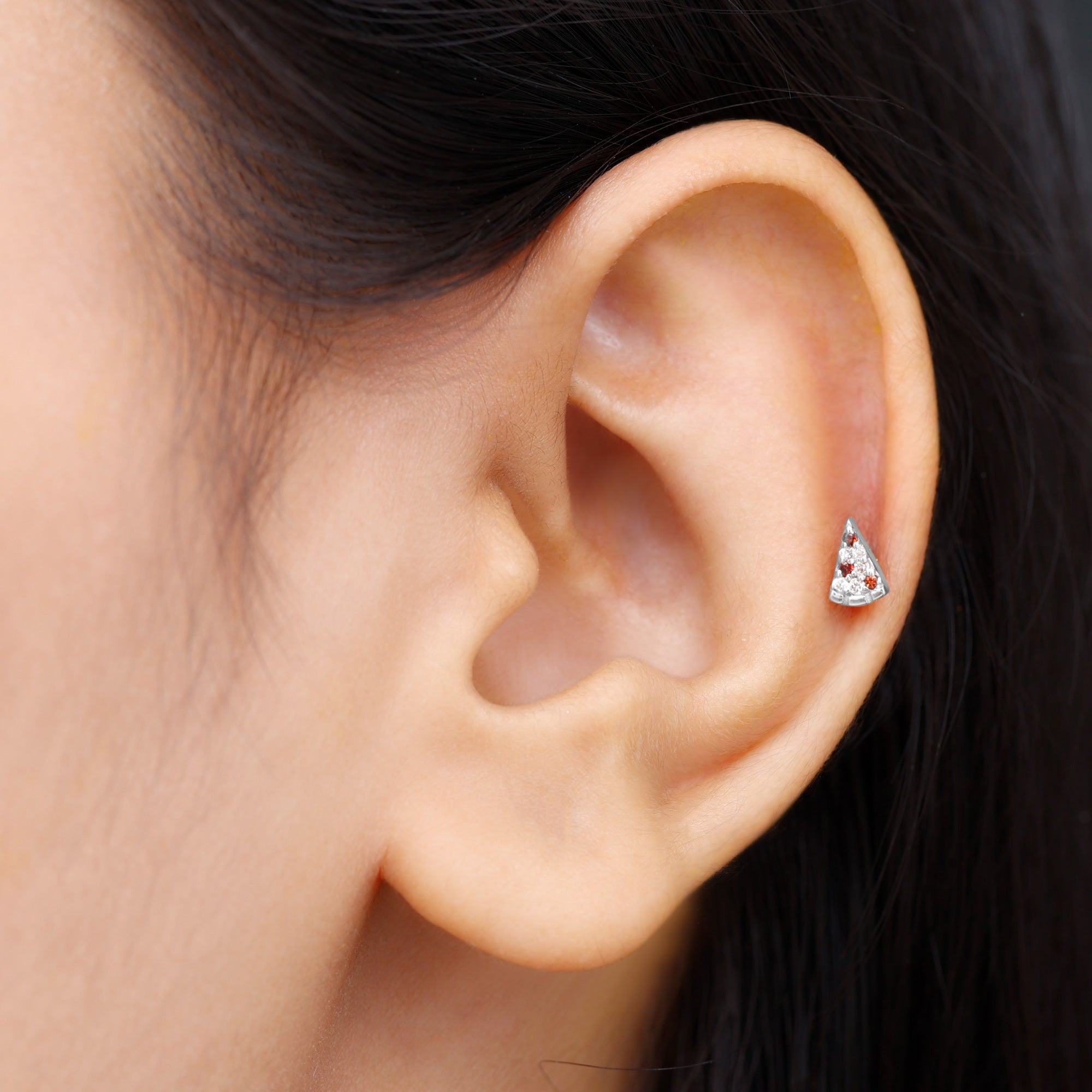Round Cut Garnet and Diamond Pizza Slice Helix Earring AAA - Rosec Jewels