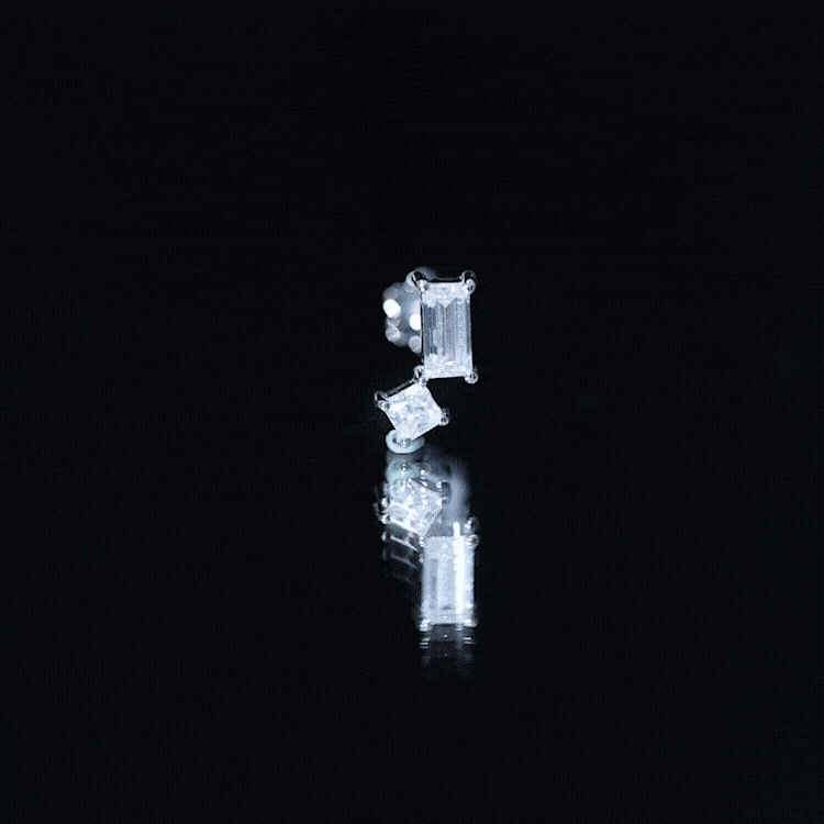 Baguette and Princess Cut Moissanite 2 Stone Helix Earring D-VS1 - Rosec Jewels