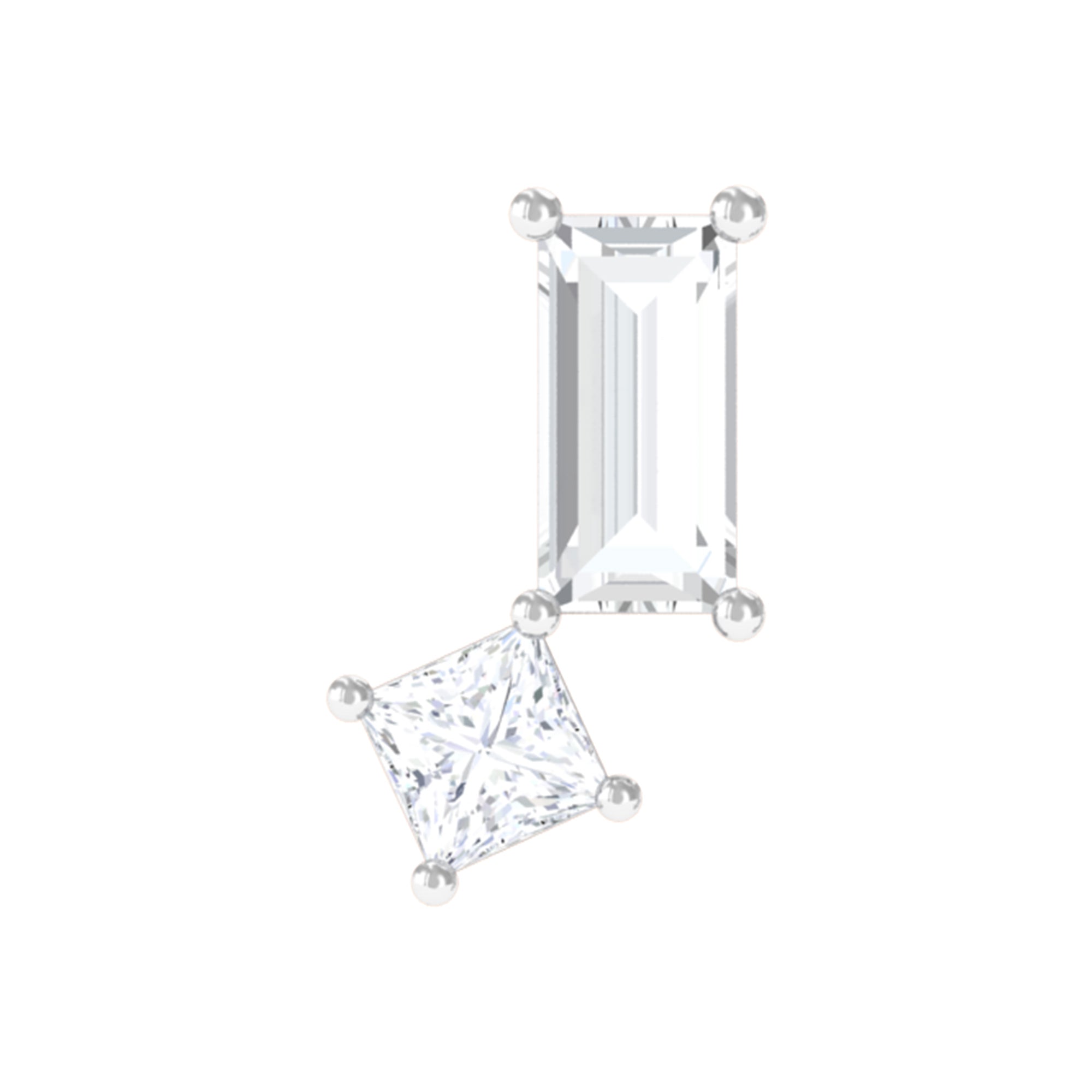 Baguette and Princess Cut Moissanite 2 Stone Helix Earring D-VS1 - Rosec Jewels