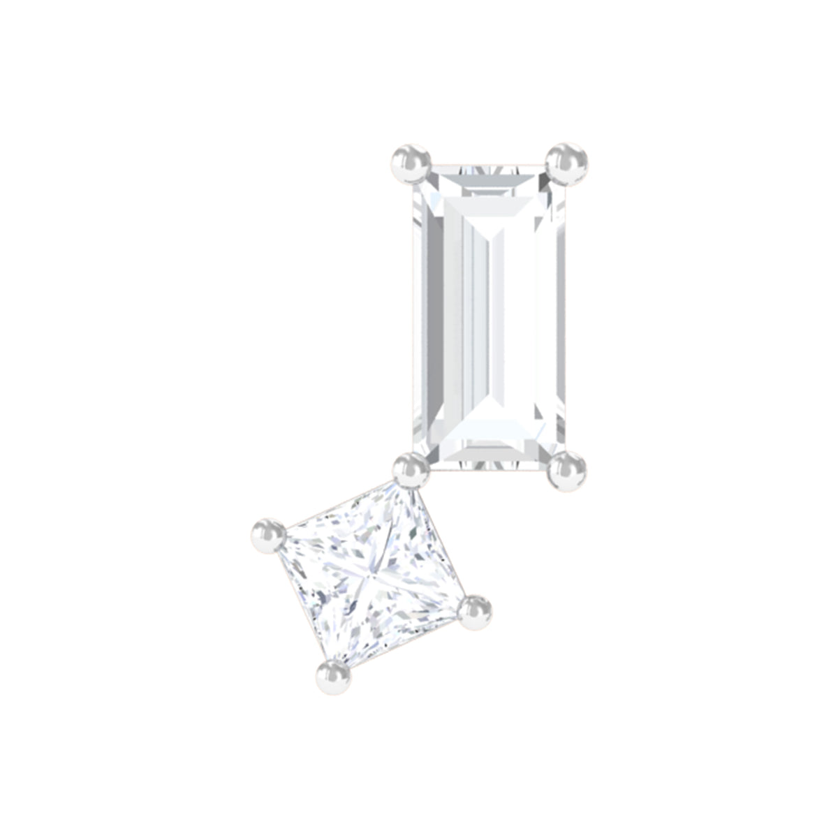 Baguette and Princess Cut Moissanite 2 Stone Helix Earring D-VS1 - Rosec Jewels