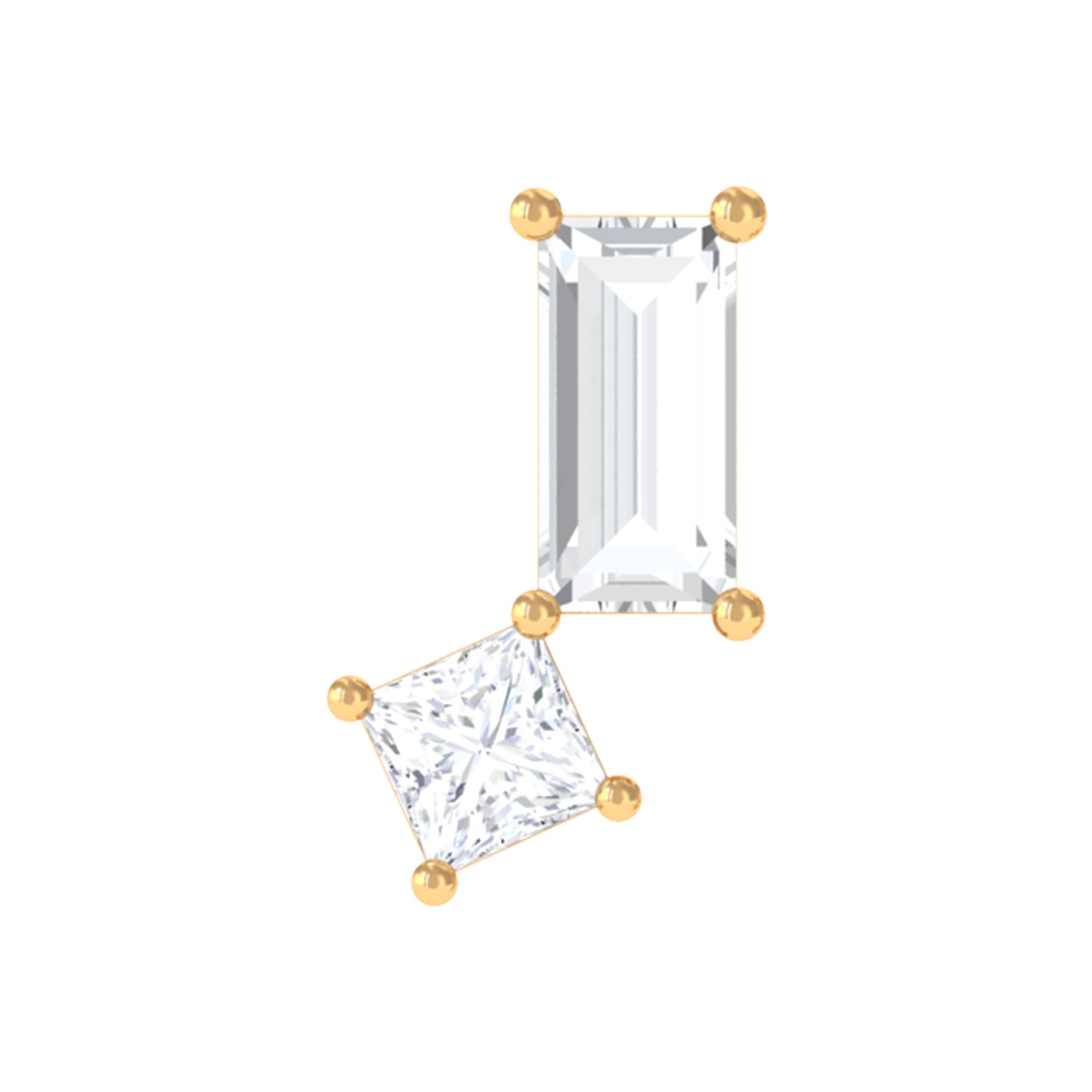 Baguette and Princess Cut Moissanite 2 Stone Helix Earring D-VS1 - Rosec Jewels