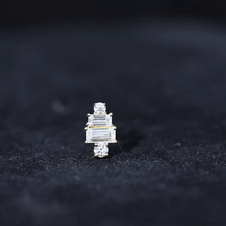 Baguette and Round Moissanite Designer Earring for Helix Piercing D-VS1 - Rosec Jewels