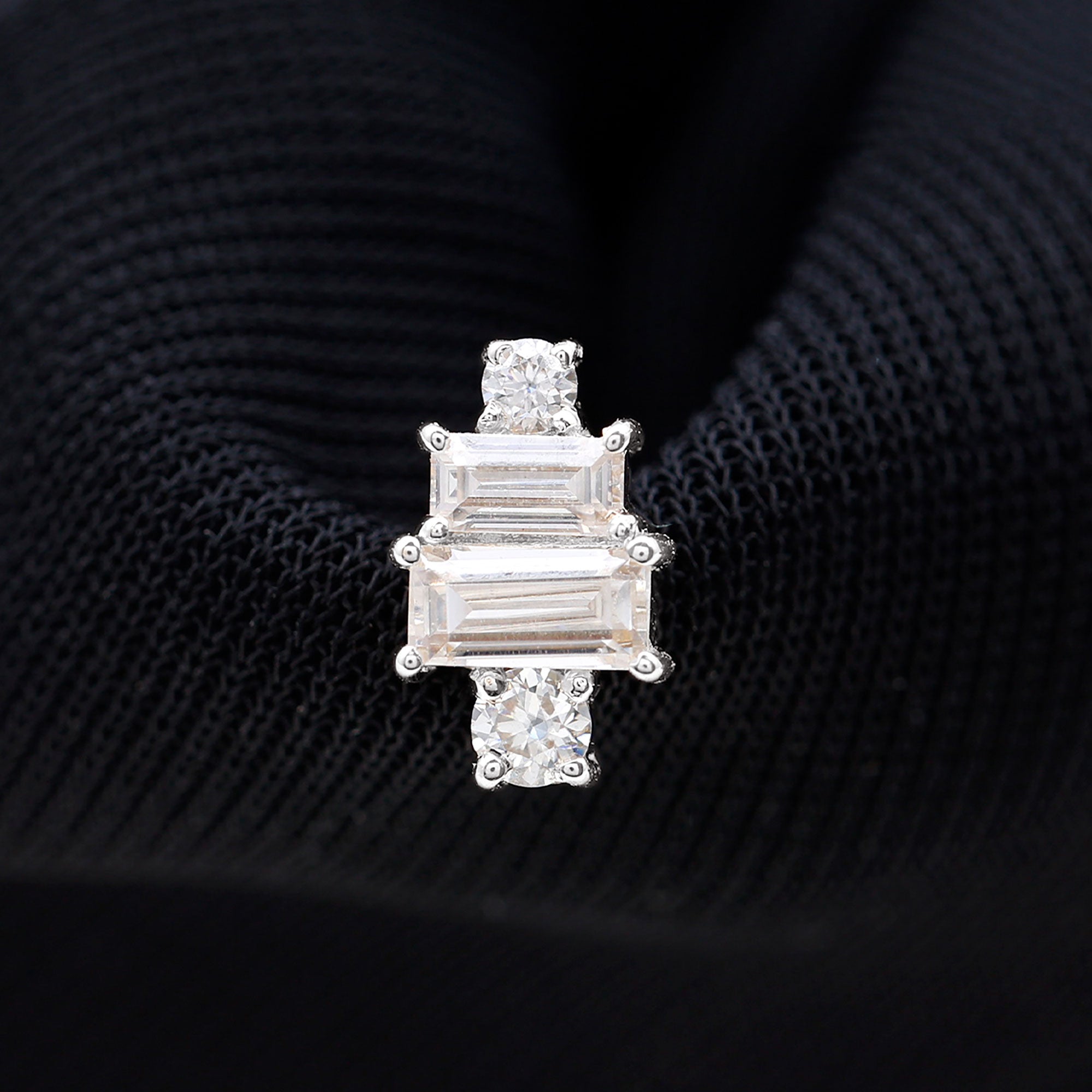 Baguette and Round Moissanite Designer Earring for Helix Piercing D-VS1 - Rosec Jewels