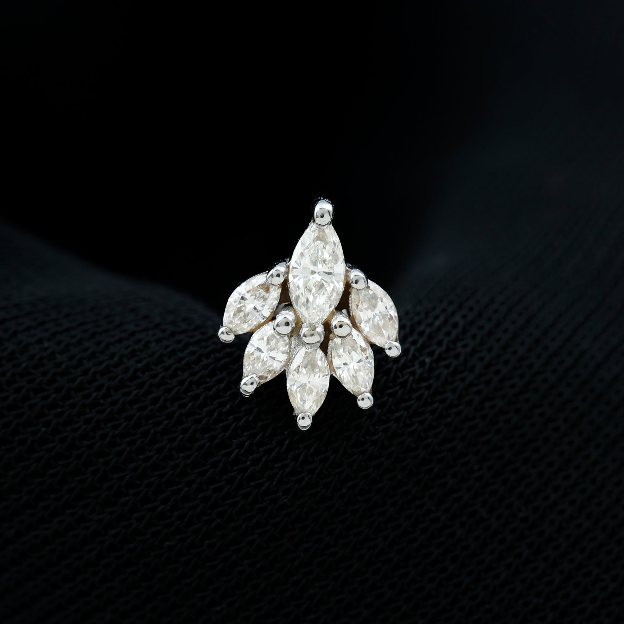 Marquise Moissanite Cluster Leaf Earring for Cartilage Piercing D-VS1 - Rosec Jewels