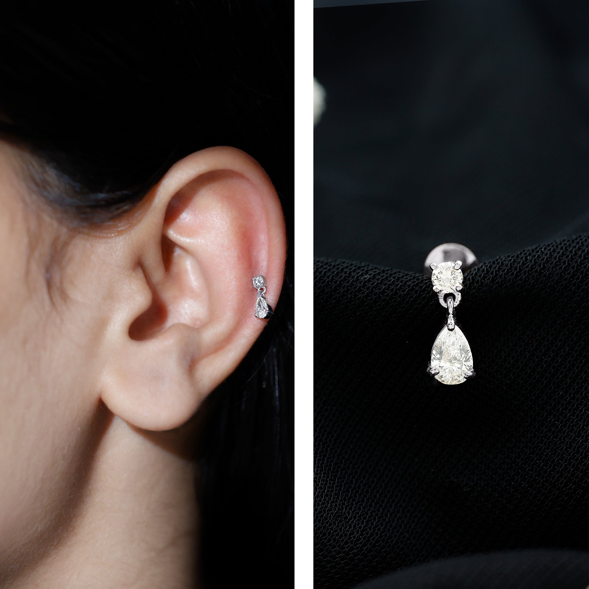 Pear and Round Cut Diamond Stud Drop Helix Earring Natural - ( HI-SI ) - Rosec Jewels