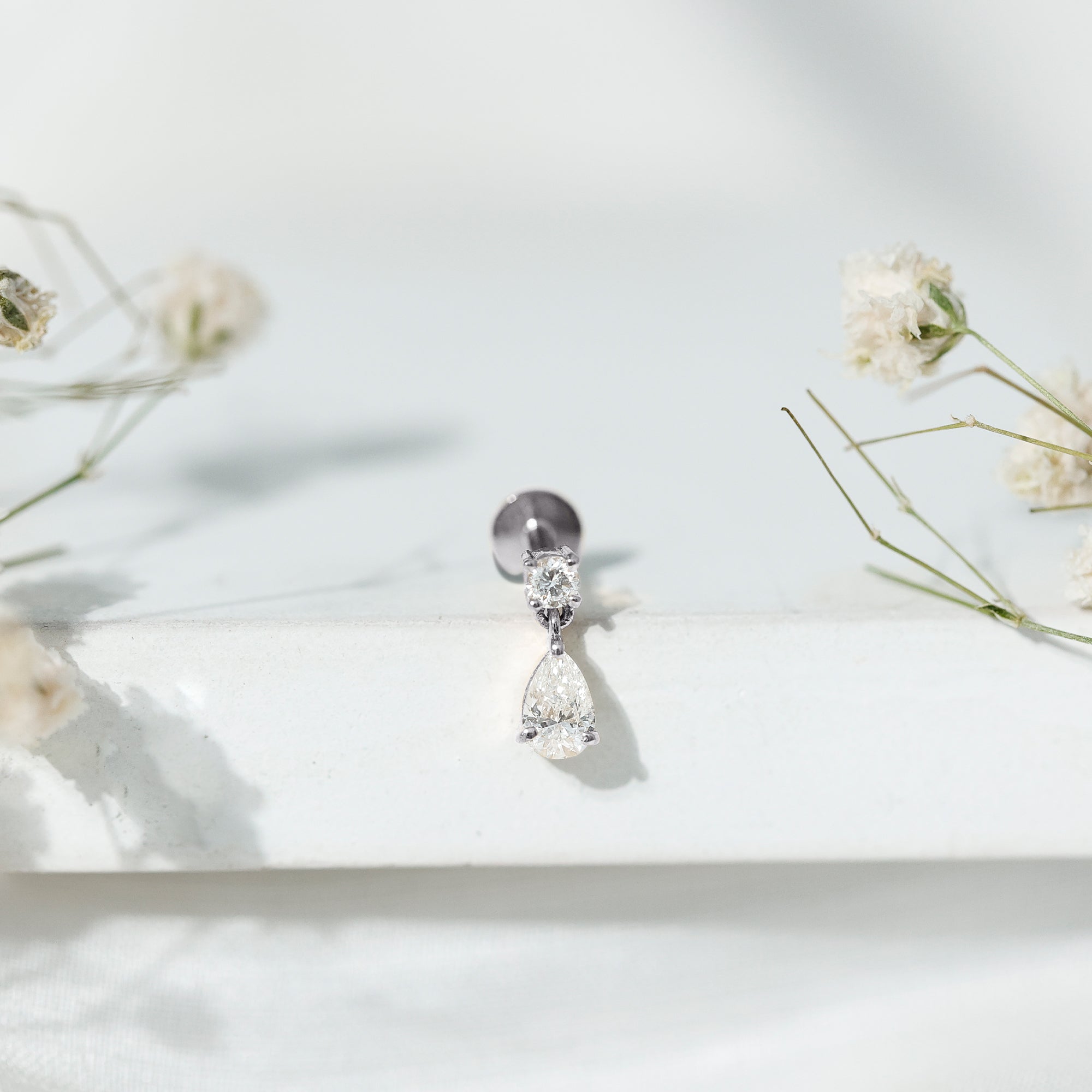 Pear and Round Cut Diamond Stud Drop Helix Earring Natural - ( HI-SI ) - Rosec Jewels