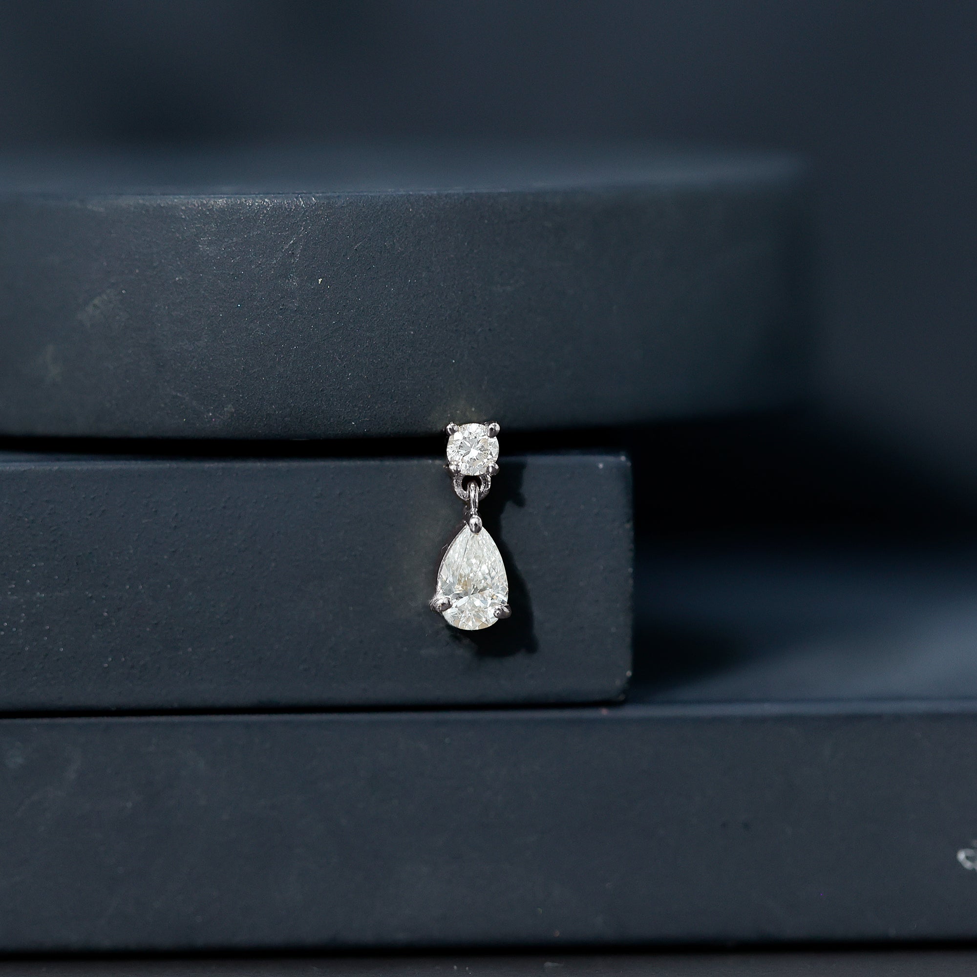 Pear and Round Cut Diamond Stud Drop Helix Earring Natural - ( HI-SI ) - Rosec Jewels