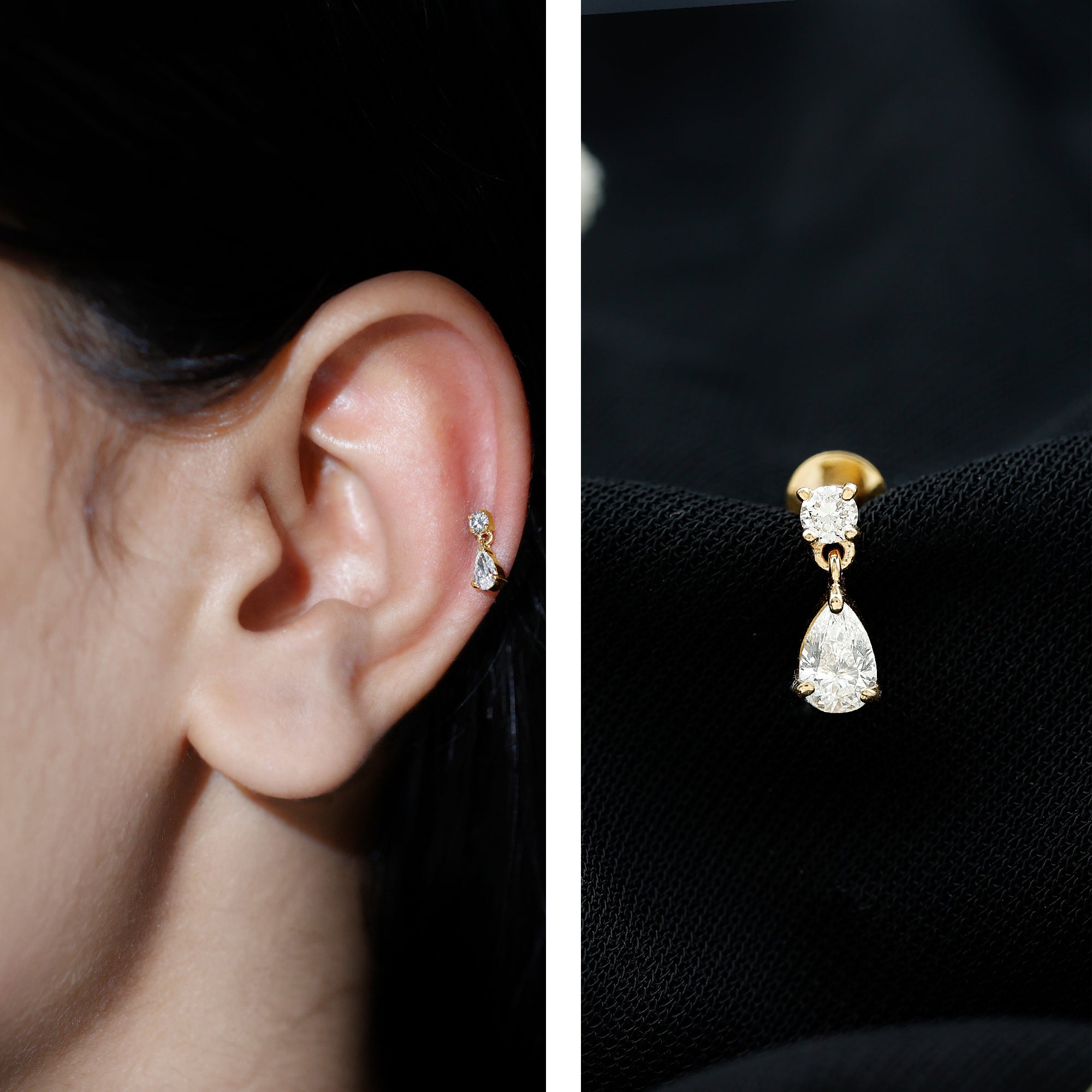 Pear and Round Cut Diamond Stud Drop Helix Earring Natural - ( HI-SI ) - Rosec Jewels
