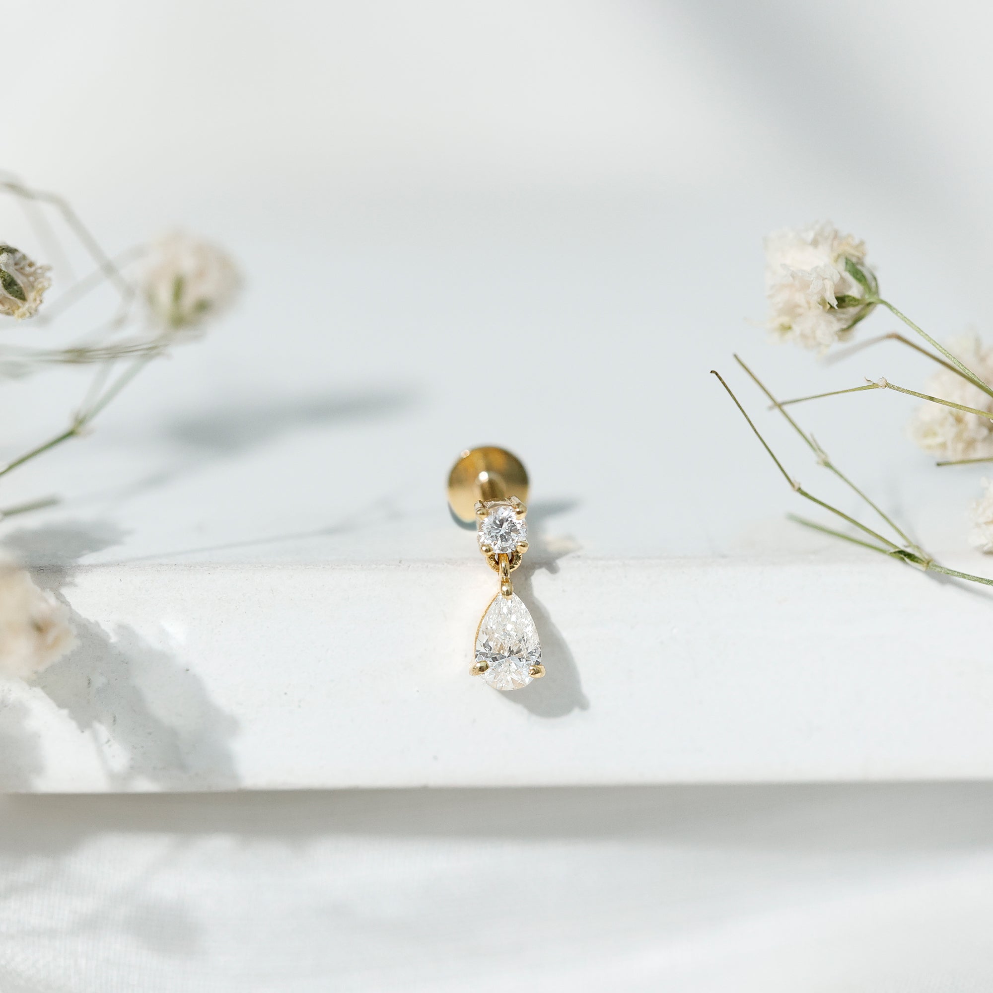Pear and Round Cut Diamond Stud Drop Helix Earring Natural - ( HI-SI ) - Rosec Jewels