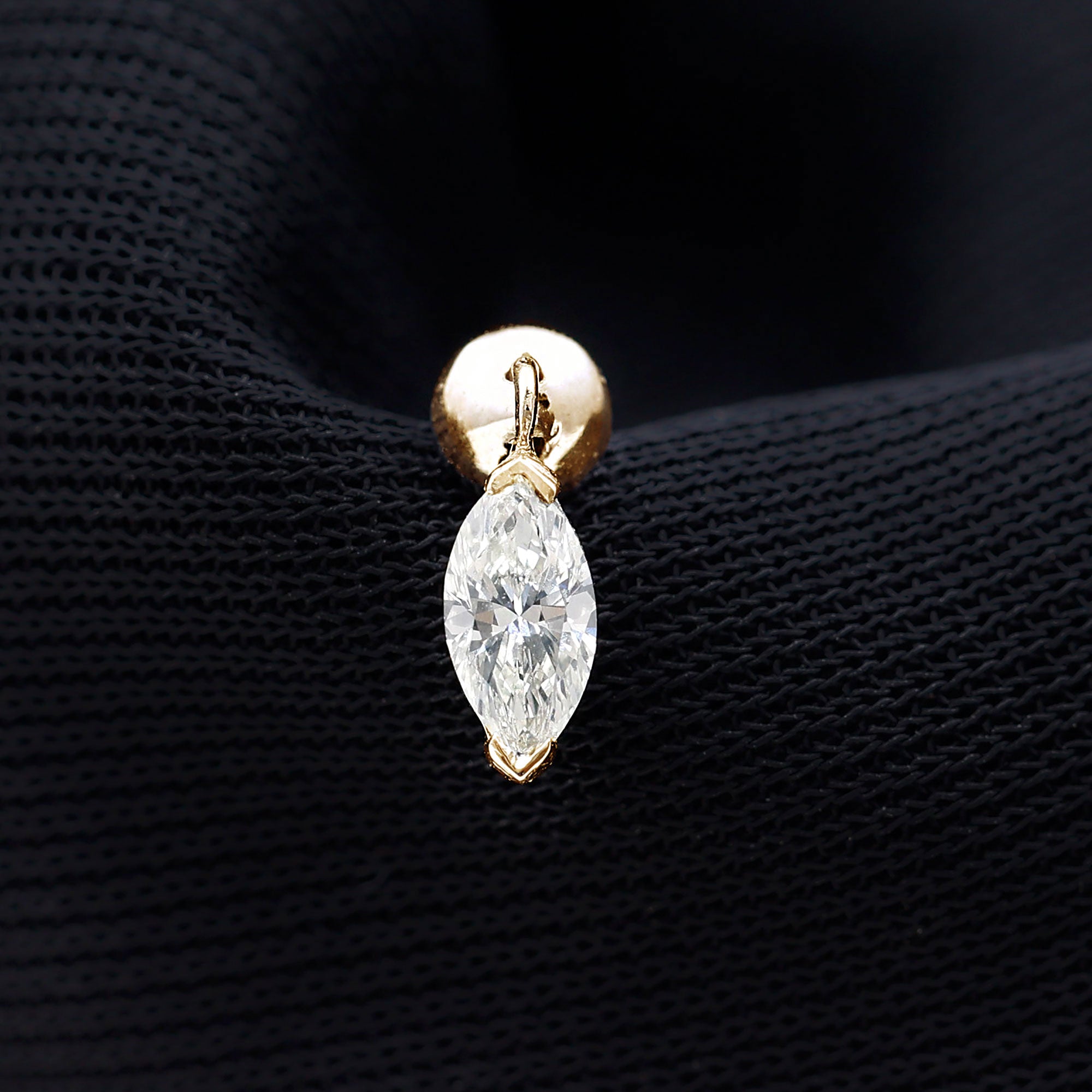 Marquise Diamond Cartilage Dangle Earring Natural - ( HI-SI ) - Rosec Jewels