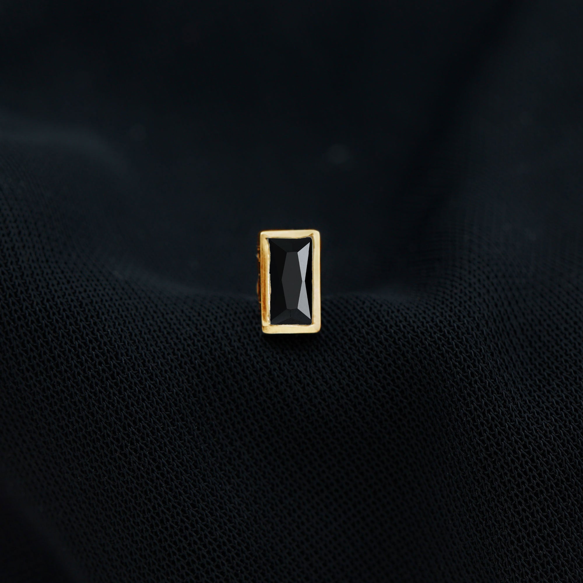 Baguette Cut Black Onyx Helix Earring in Bezel Setting AAA - Rosec Jewels