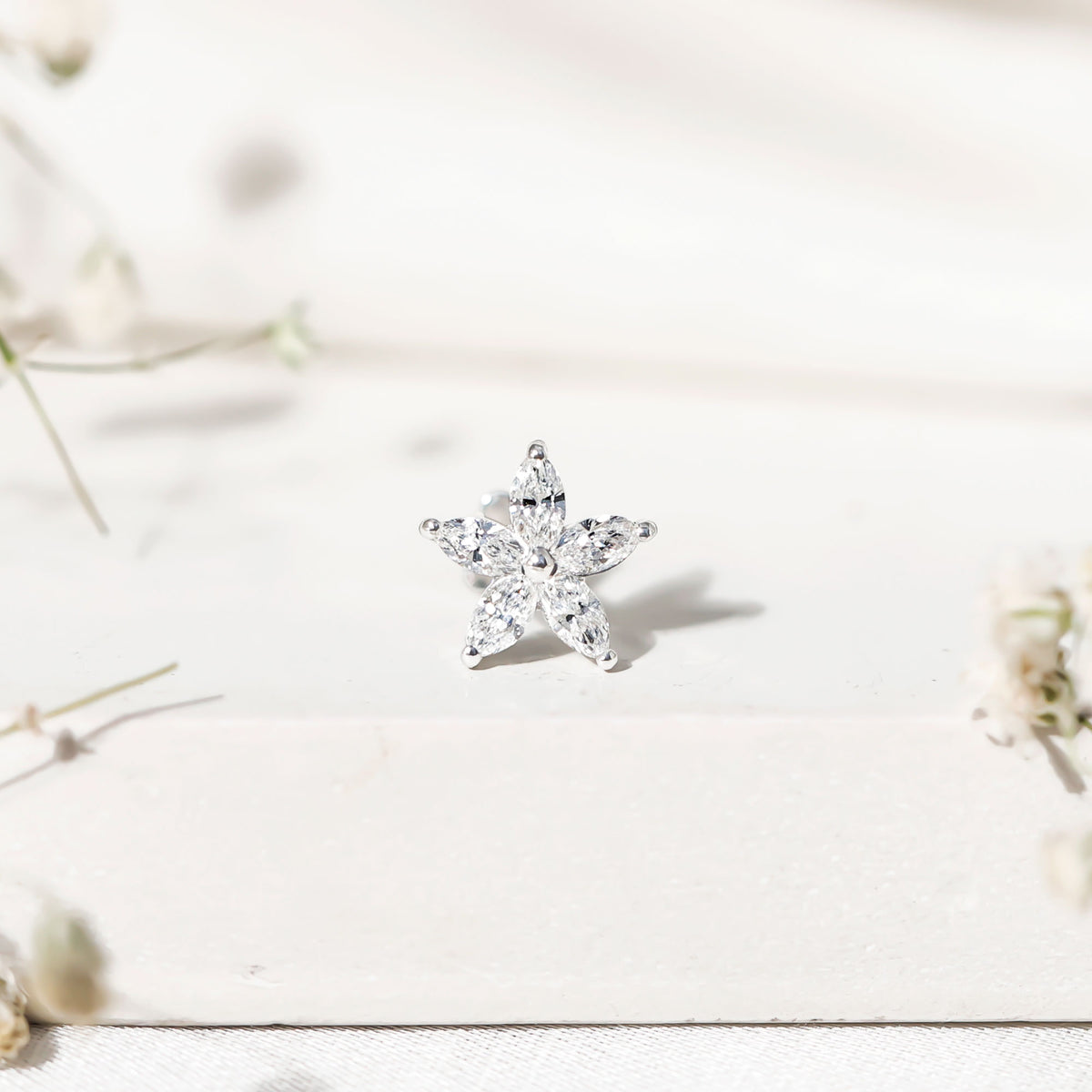Marquise Cut Moissanite Floral Earring for Cartilage Piercing D-VS1 - Rosec Jewels