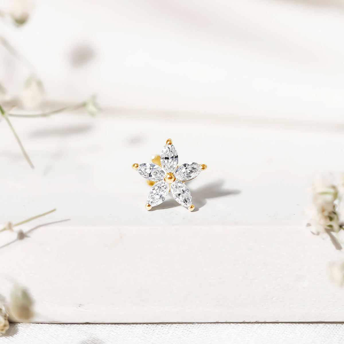 Marquise Cut Moissanite Floral Earring for Cartilage Piercing D-VS1 - Rosec Jewels