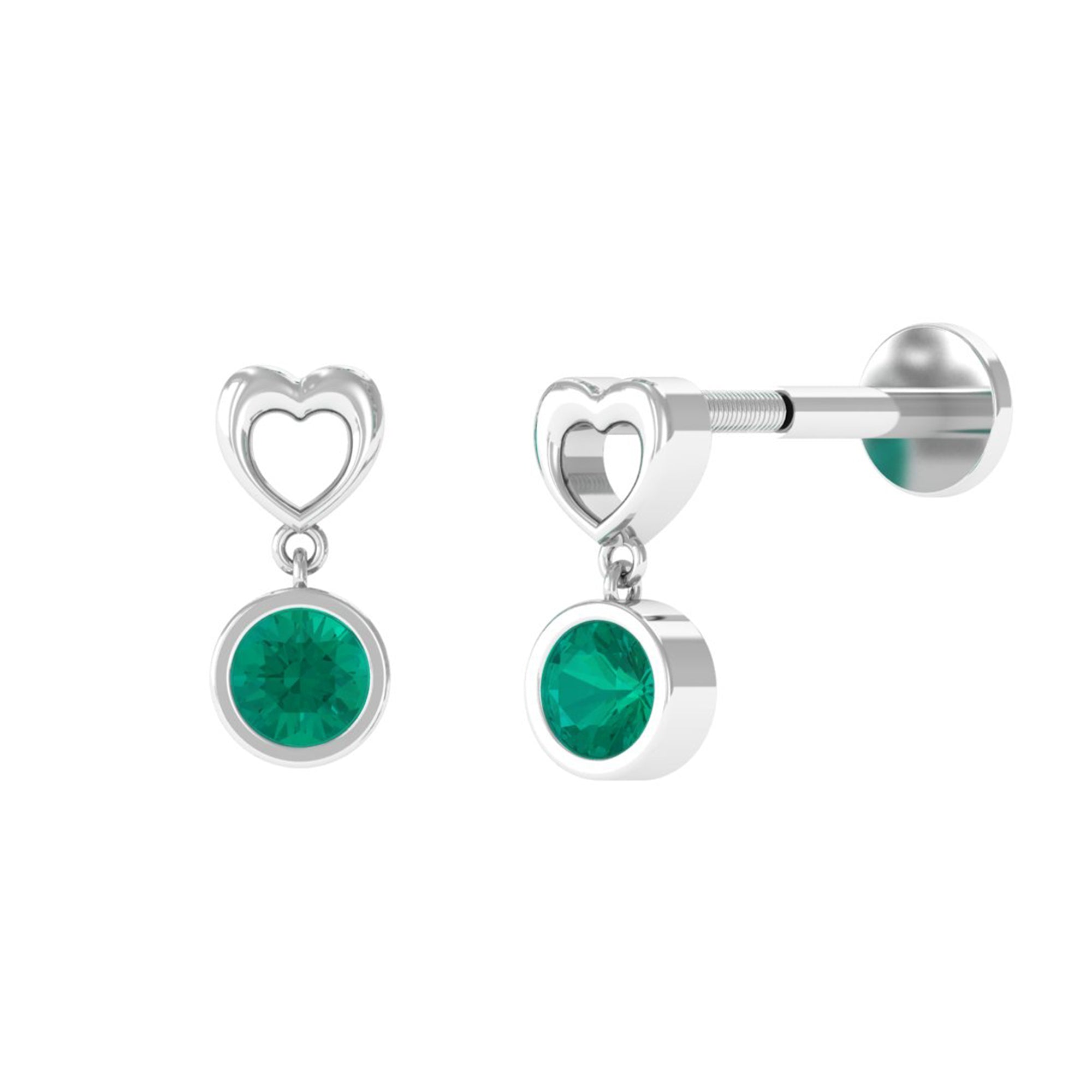 Rosec Jewels-Emerald Heart Drop Earring for Tragus Piercing