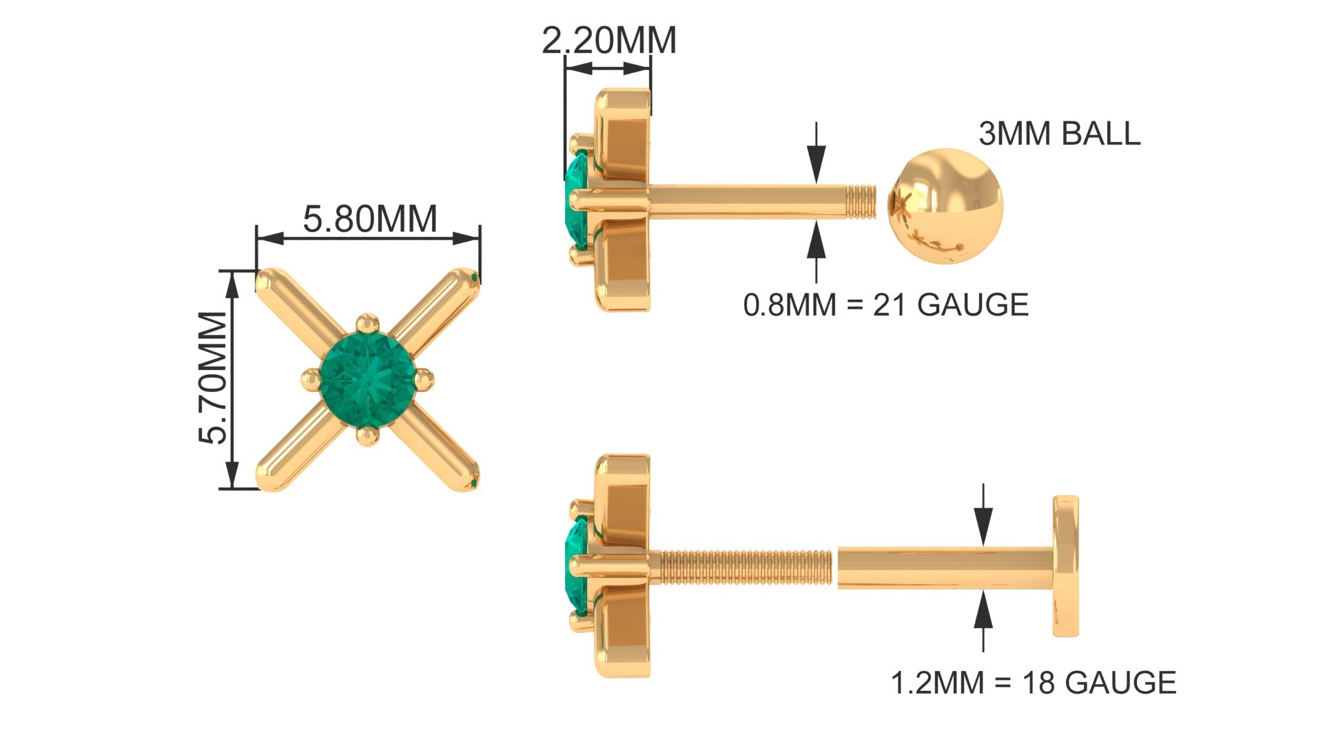 Rosec Jewels-Green Emerald Unique Tragus Earring