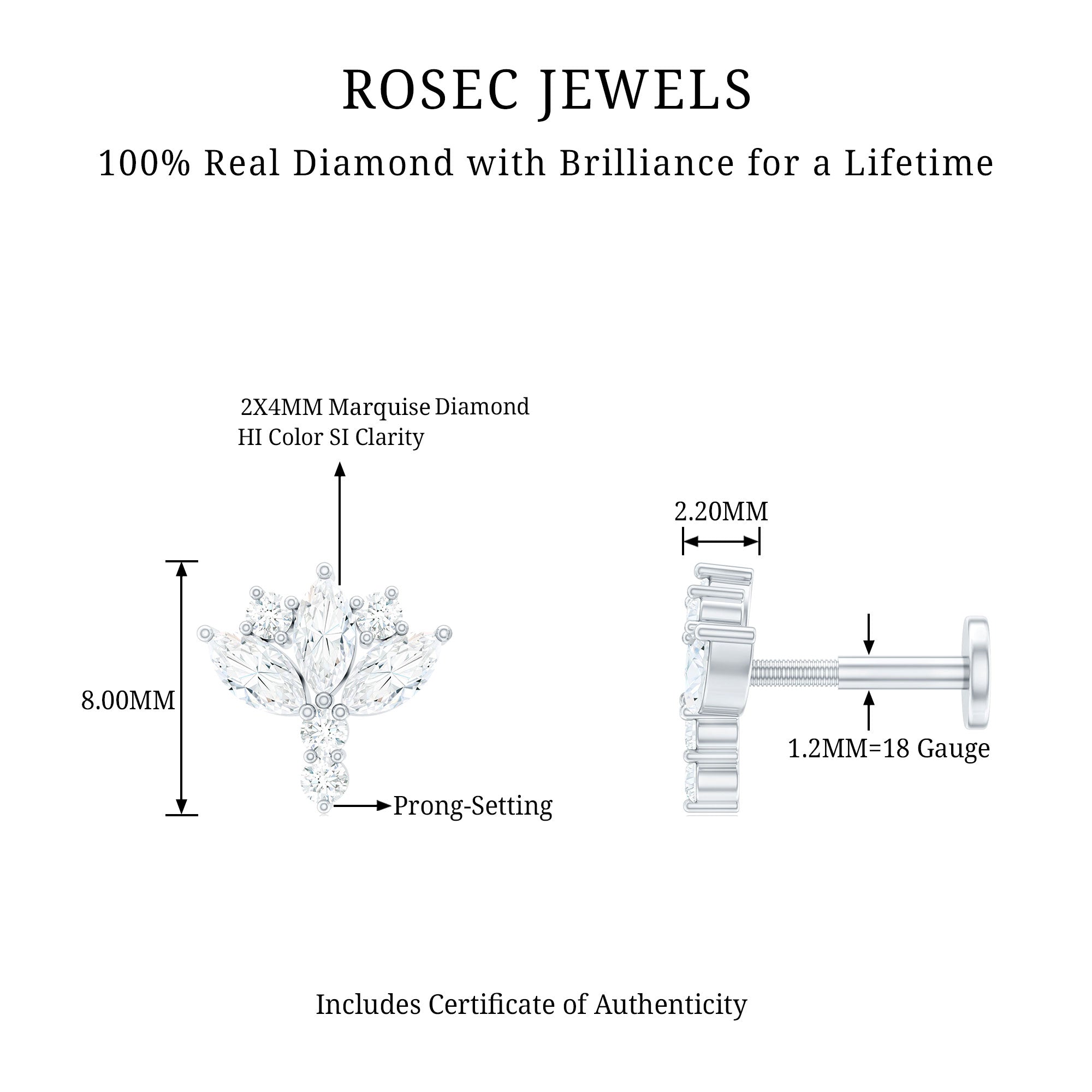 Diamond Lotus Cartilage Earring Natural - ( HI-SI ) - Rosec Jewels