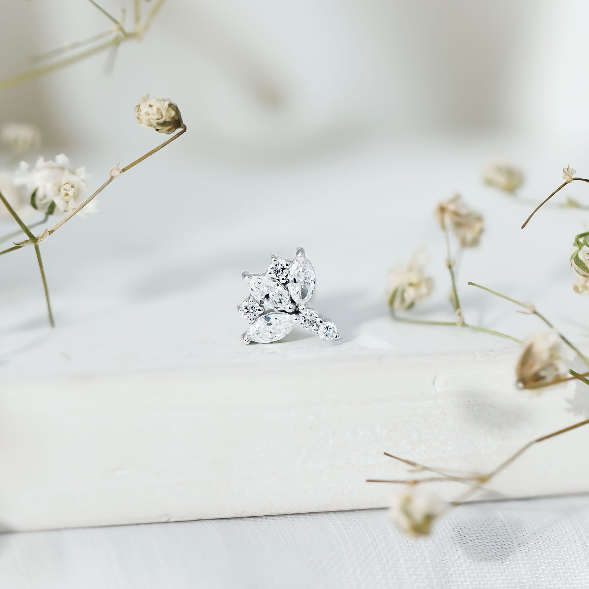 Diamond Lotus Cartilage Earring Natural - ( HI-SI ) - Rosec Jewels