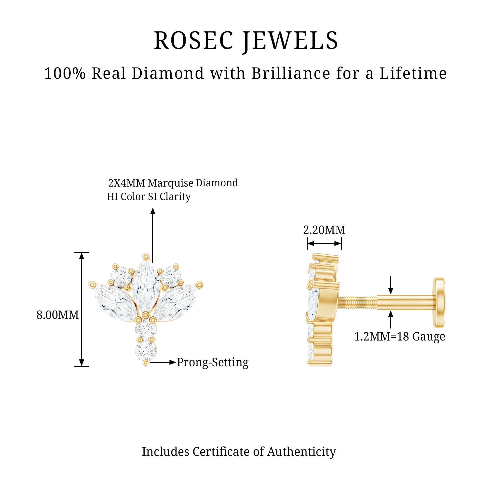 Diamond Lotus Cartilage Earring Natural - ( HI-SI ) - Rosec Jewels