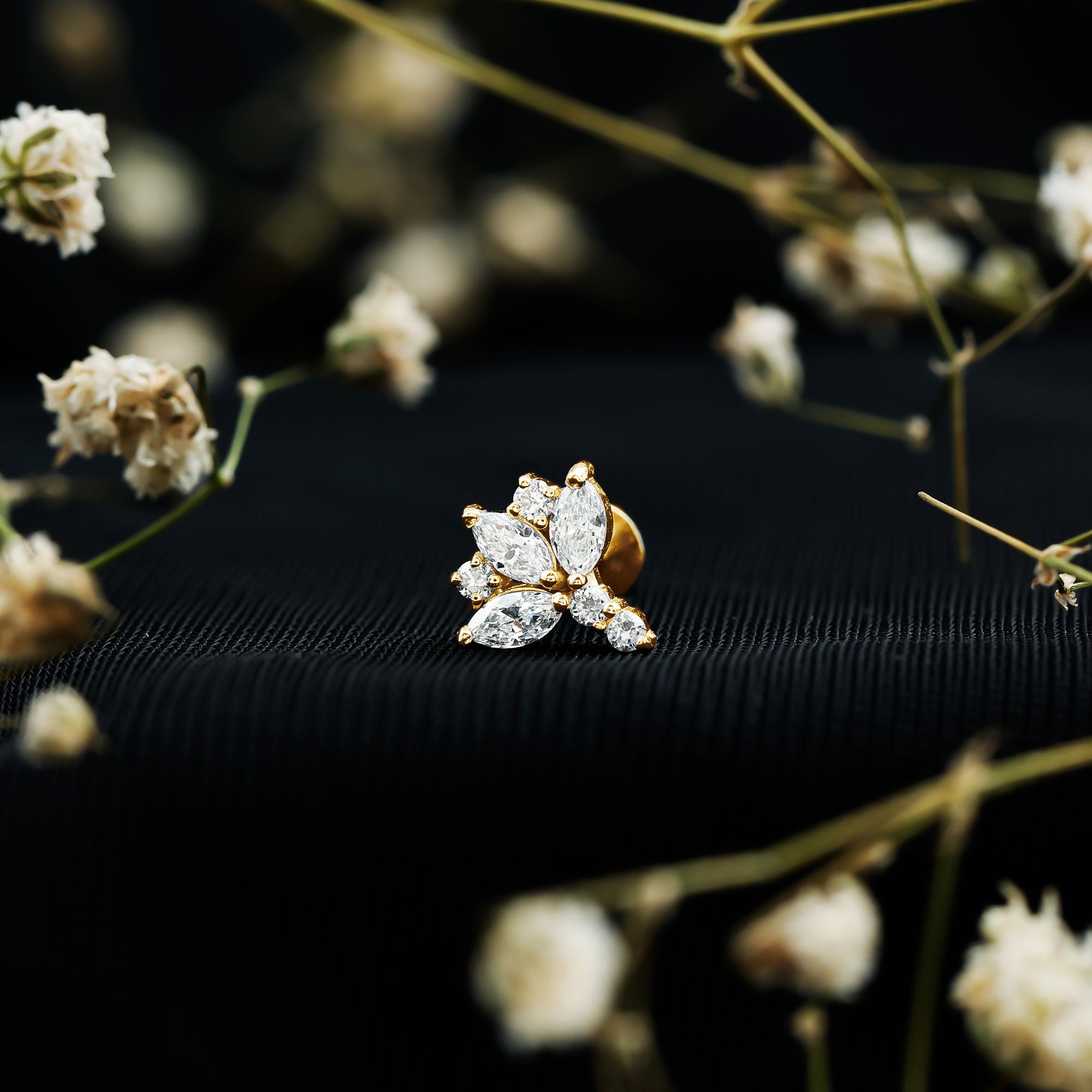 Diamond Lotus Cartilage Earring Natural - ( HI-SI ) - Rosec Jewels