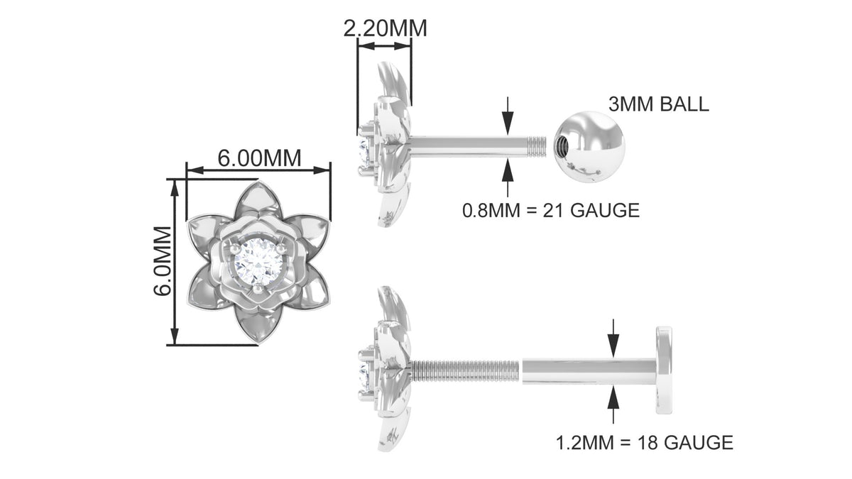 Diamond Lotus Flower Earring for Helix Piercing Natural - ( HI-SI ) - Rosec Jewels