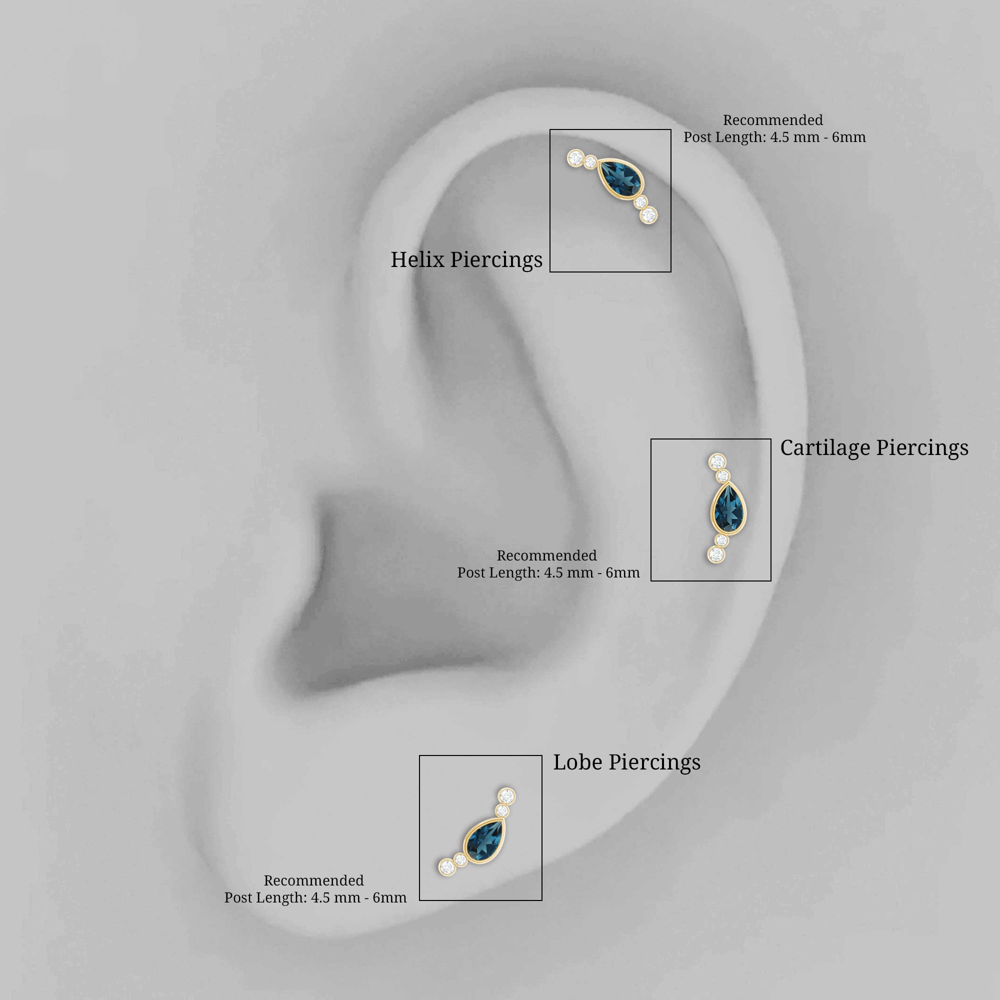 London Blue Topaz Ear Crawler Earring with Diamond AAA - Rosec Jewels