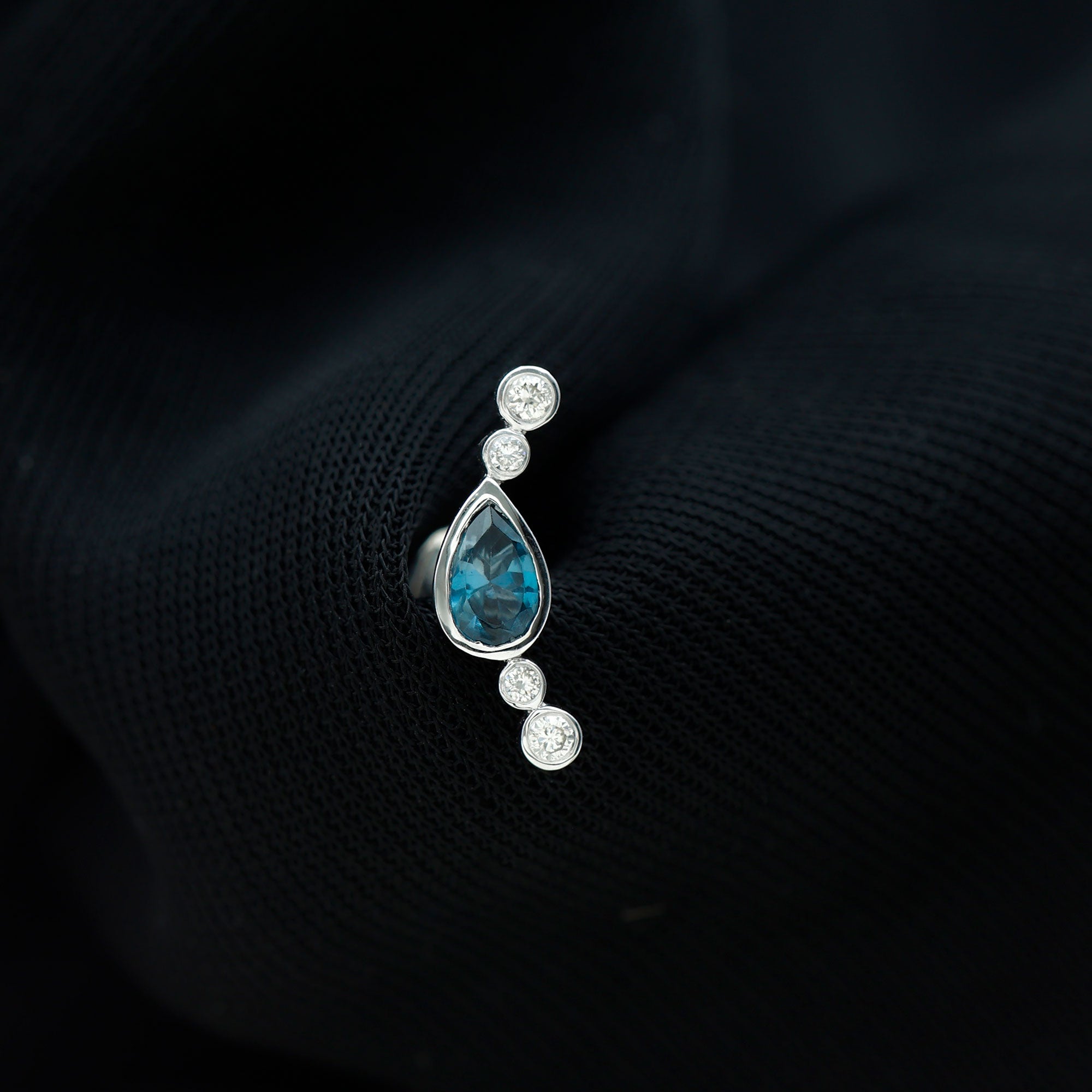 London Blue Topaz Ear Crawler Earring with Diamond AAA - Rosec Jewels