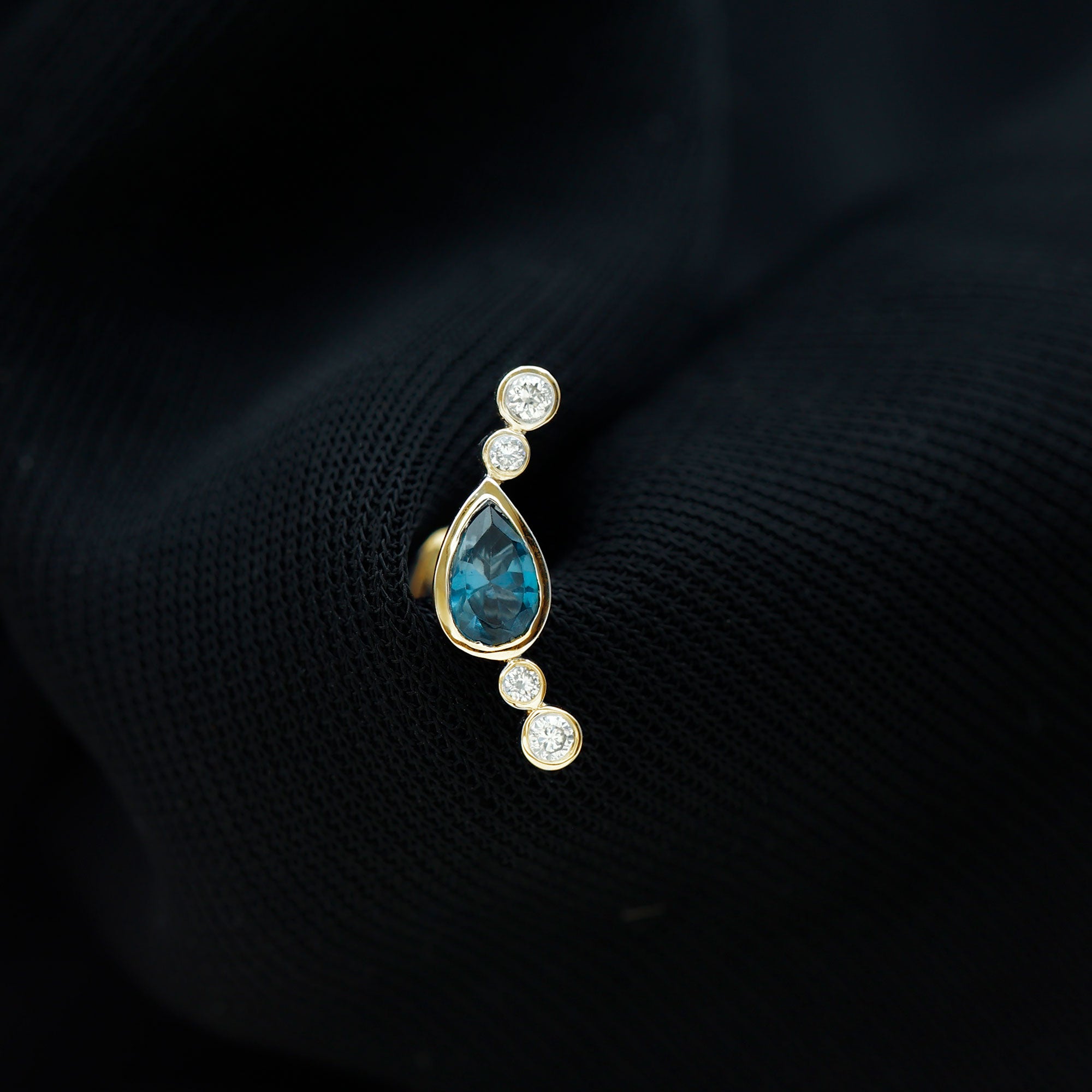 London Blue Topaz Ear Crawler Earring with Diamond AAA - Rosec Jewels