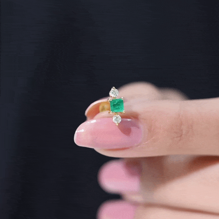 Natural Emerald and Lab Grown Diamond Helix Earring AAA - Rosec Jewels