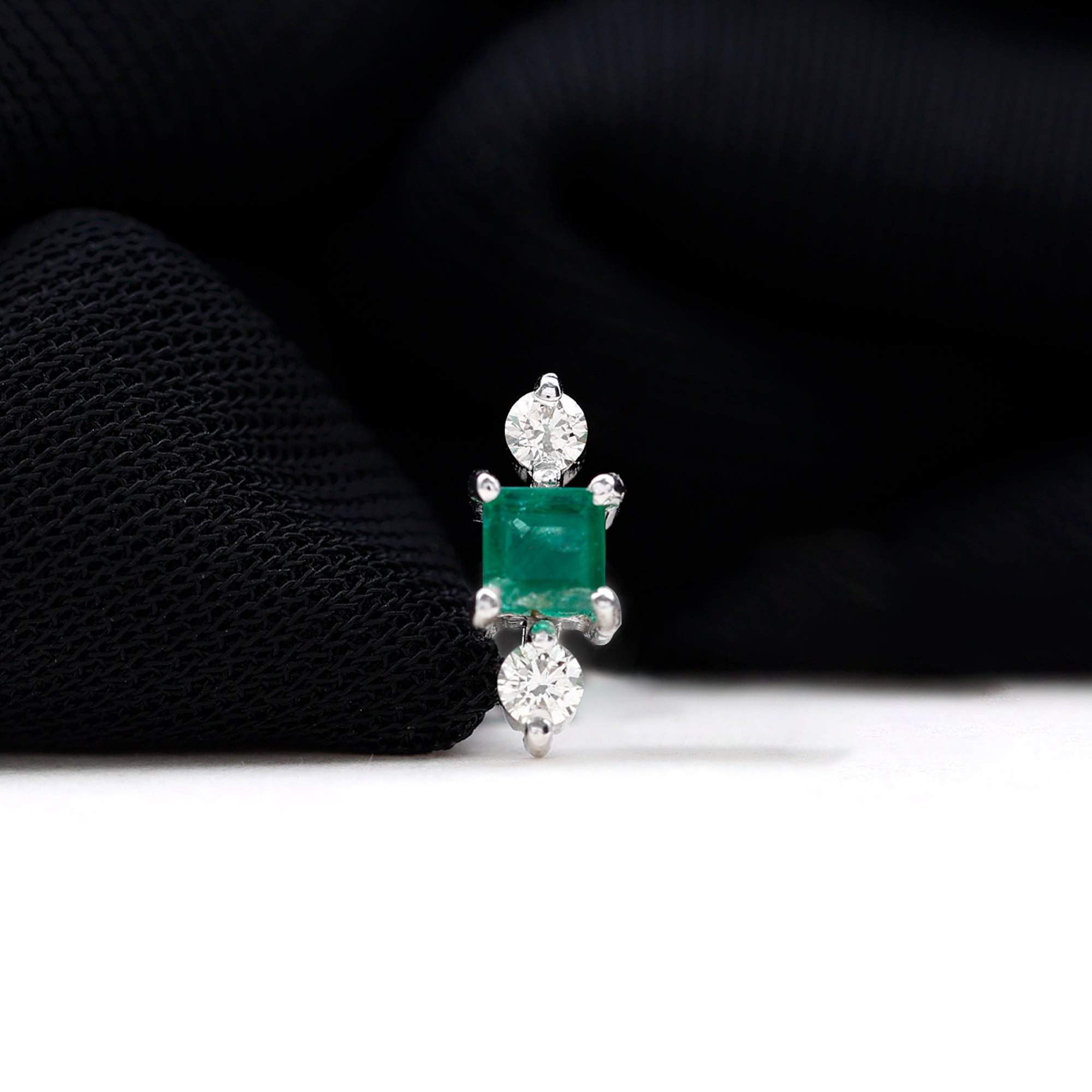 Natural Emerald and Lab Grown Diamond Helix Earring AAA - Rosec Jewels