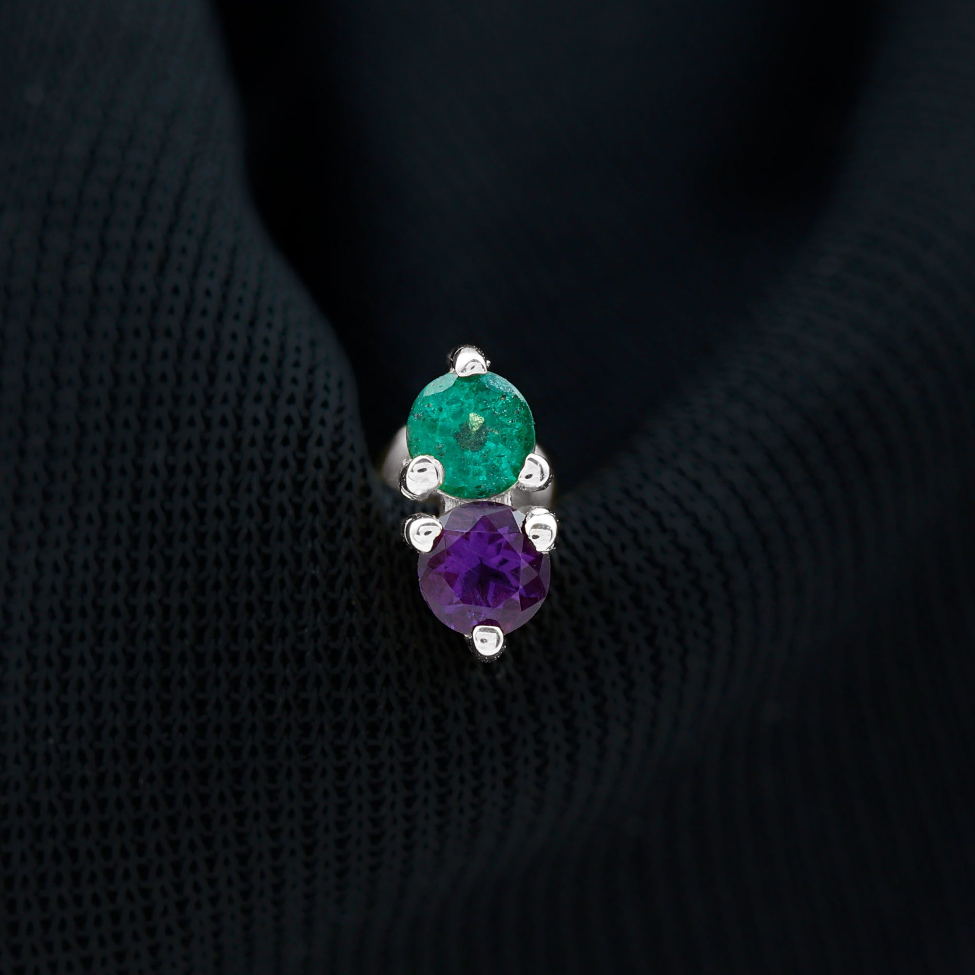 Real Amethyst and Emerald Earring for Helix Piercing AAA - Rosec Jewels