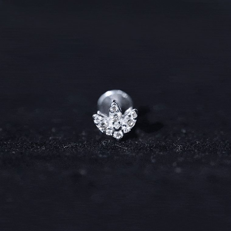 Exquisite Diamond Lotus Flower Earring for Helix Piercing Natural - ( HI-SI ) - Rosec Jewels