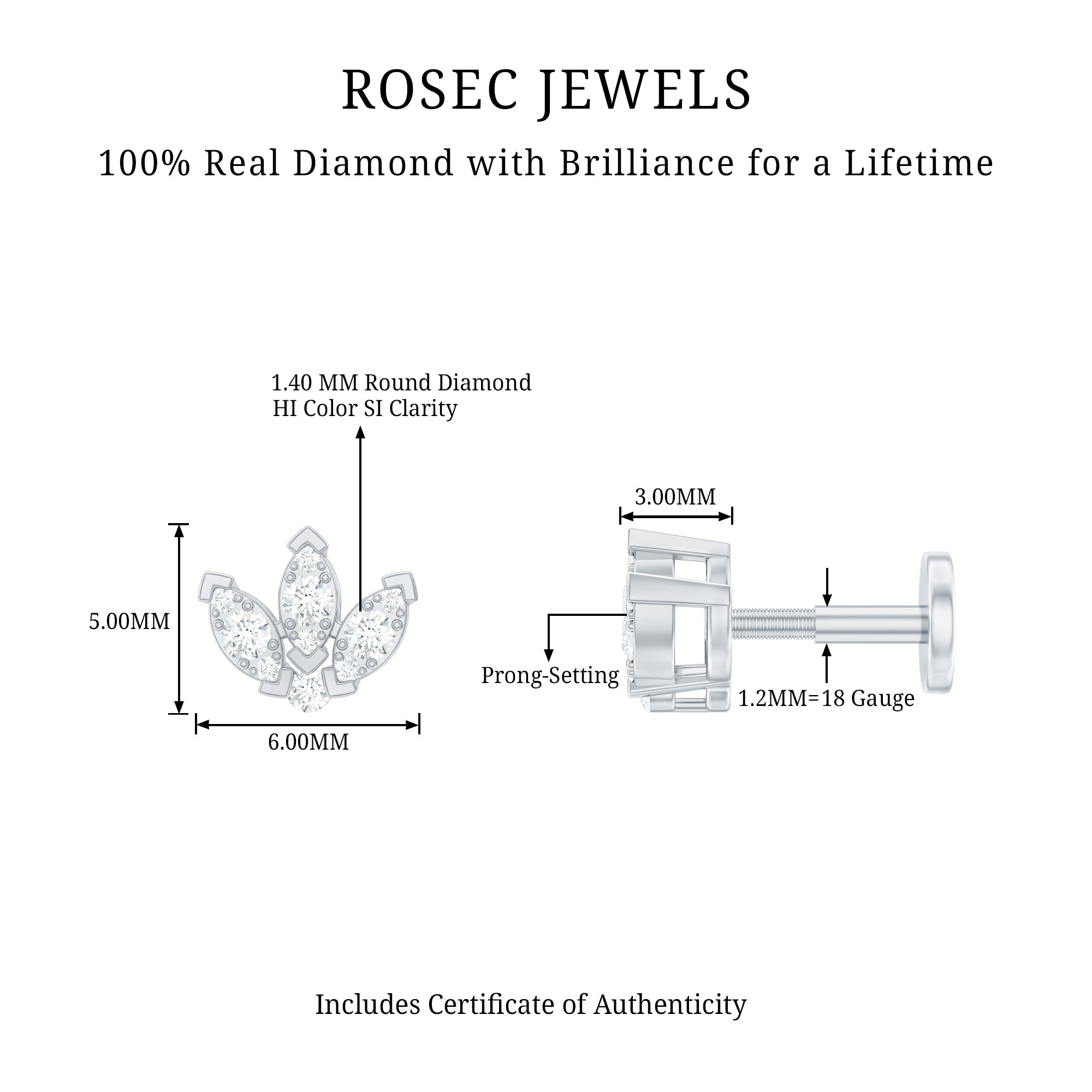 Exquisite Diamond Lotus Flower Earring for Helix Piercing Natural - ( HI-SI ) - Rosec Jewels