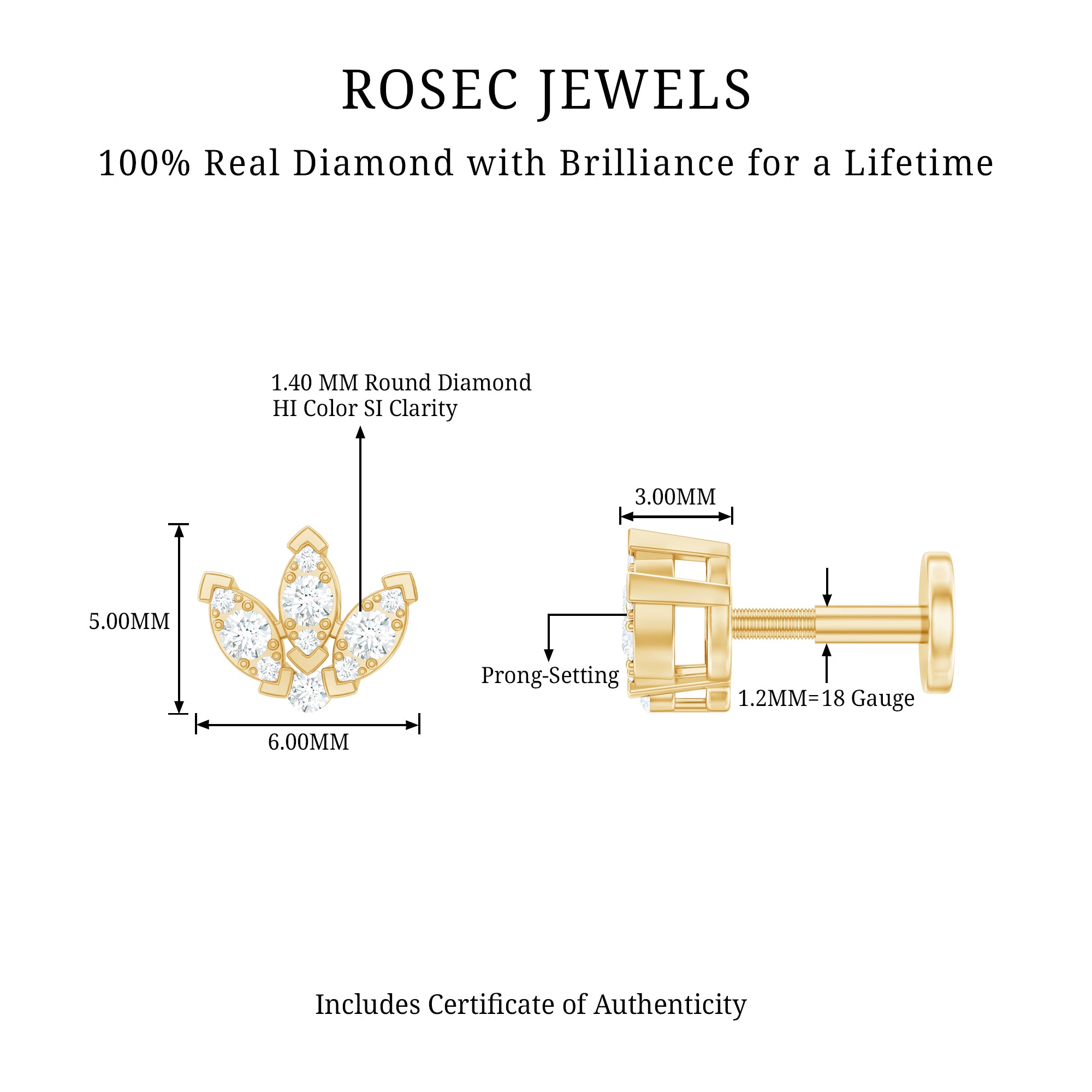 Exquisite Diamond Lotus Flower Earring for Helix Piercing Natural - ( HI-SI ) - Rosec Jewels