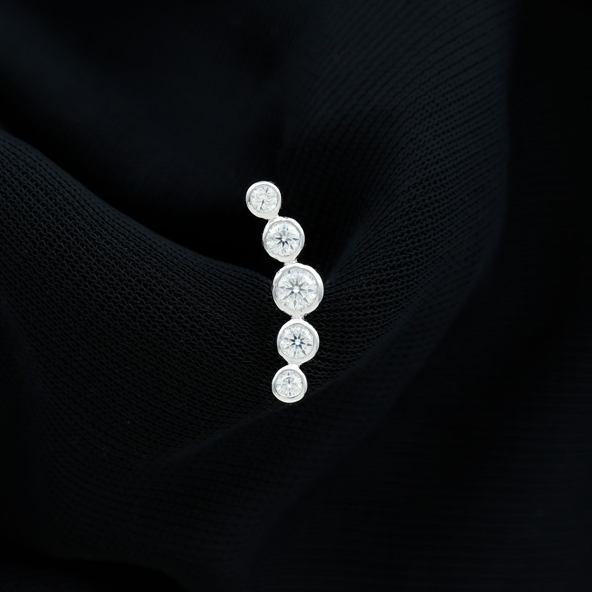 Bezel Set Round Moissanite Curved Crawler Earring D-VS1 - Rosec Jewels